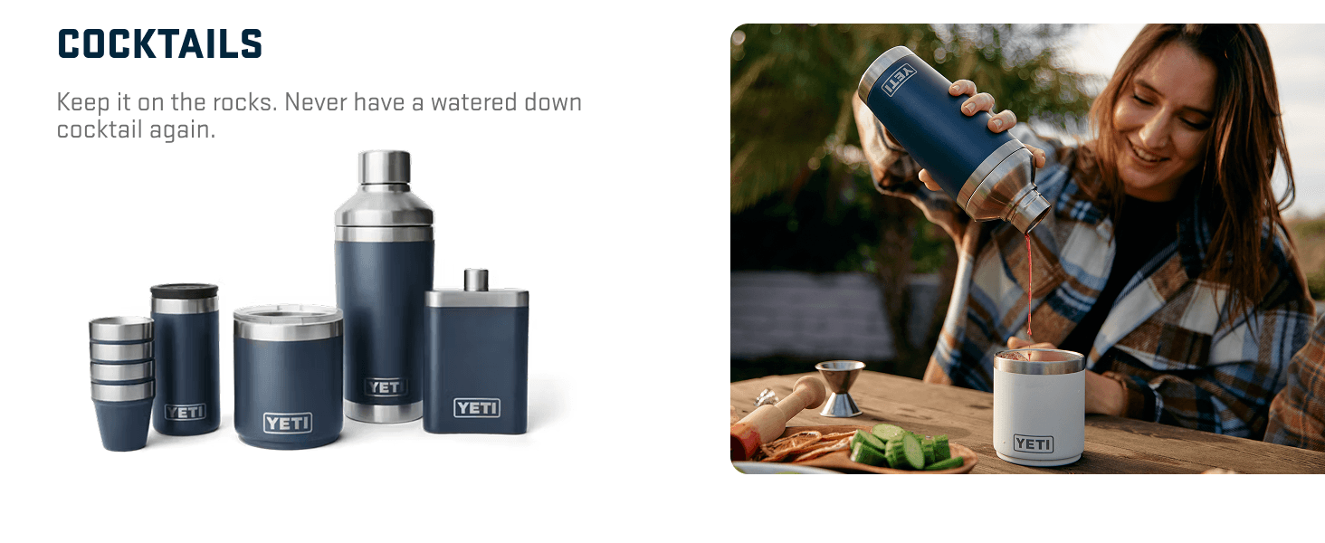 Demonstrates the cocktail drinkware product line in use for outdoor entertaining, showing shoppers how the products work together for making and serving cocktails.