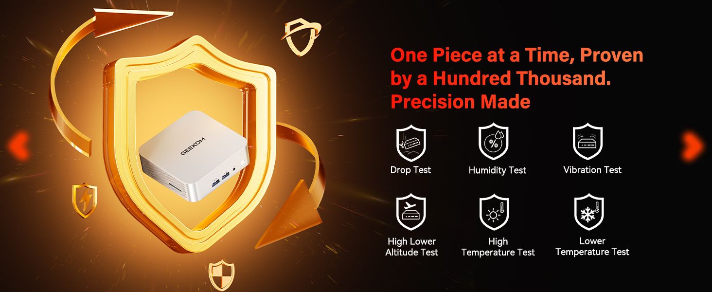 Shows the product passed multiple durability and environmental stress tests to reassure shoppers about long-term reliability. Lists six separate test categories in a grid to show the product is…