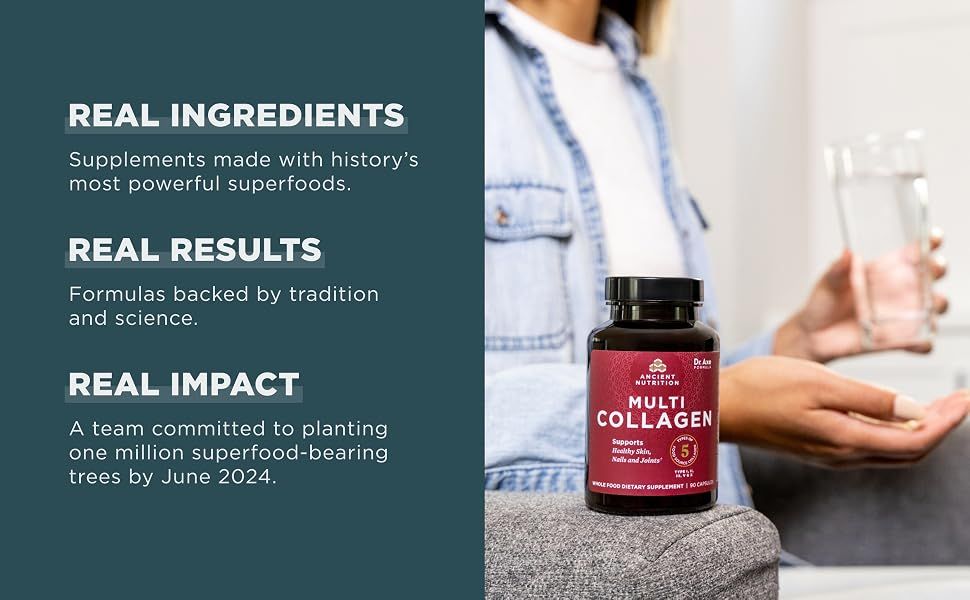 Communicates three distinct brand pillars (real ingredients, proven results, environmental commitment) in a segmented layout to build trust and differentiate the product through quality, science,…