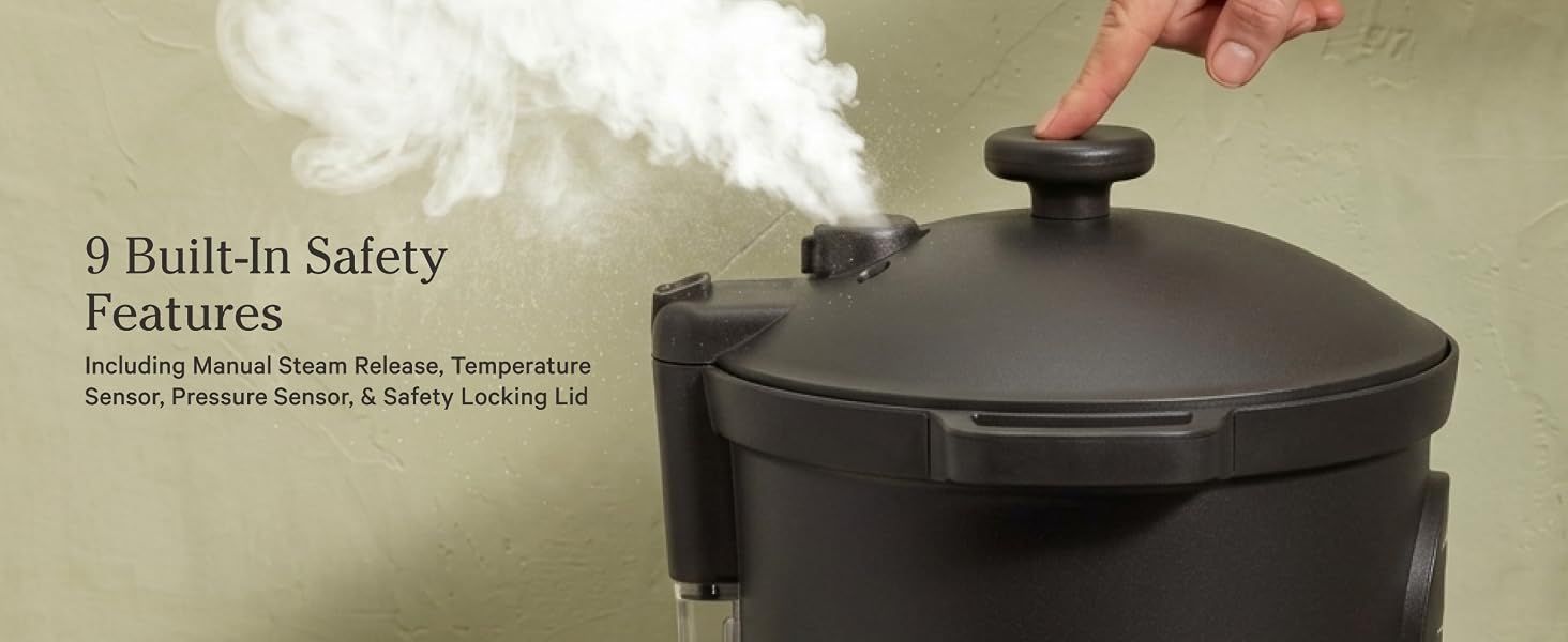 Reassures shoppers that the pressure cooker includes multiple safety mechanisms to prevent accidents and ensure safe operation during cooking. Highlights the comprehensive safety system as a key…