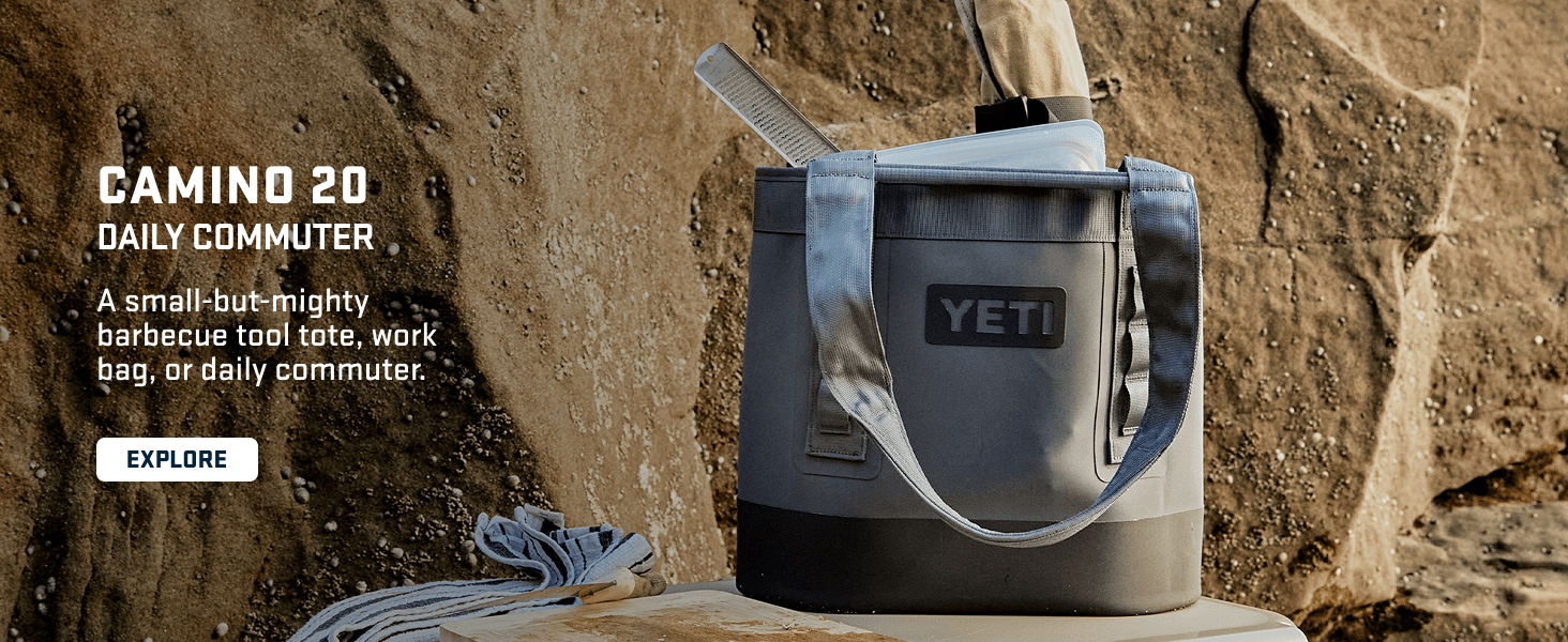 Demonstrates the versatility of the Camino 20 bag by showing it can serve as a barbecue tool tote, work bag, or daily commuter, helping shoppers understand its multi-purpose functionality.
