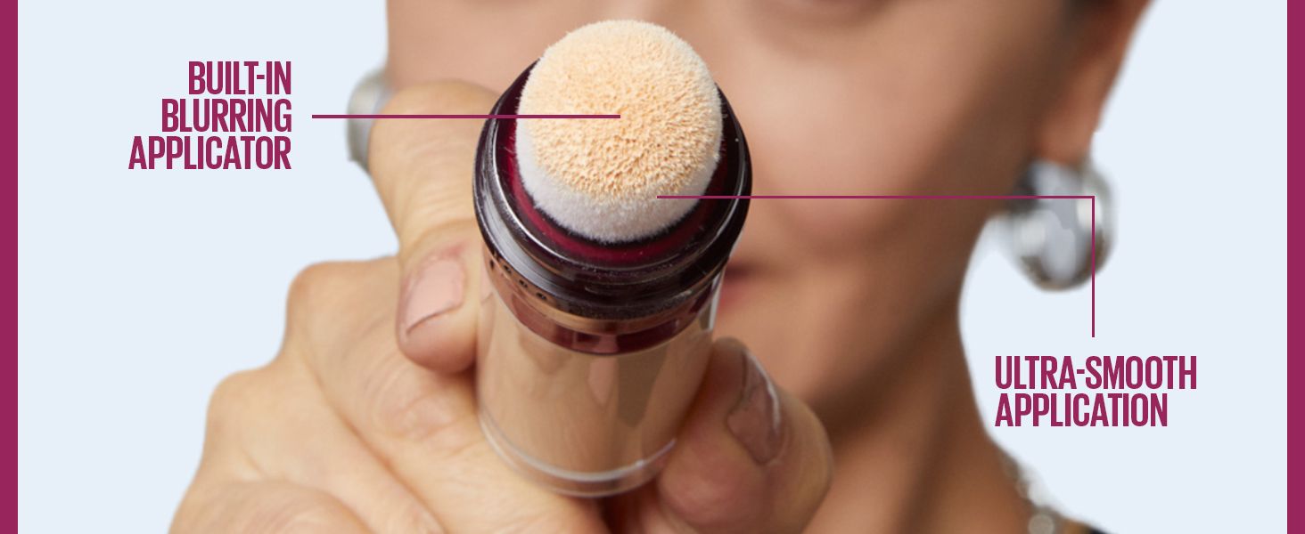 Points to the built-in blurring applicator and shows the ultra-smooth application so shoppers understand how the product is applied. Pairs the applicator part with its smooth application benefit to…