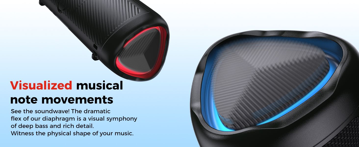 Shows the diaphragm moving with the music to convey rich bass and detail in an engaging way.