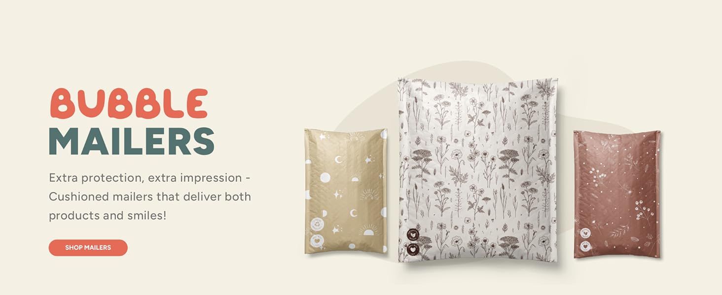 Communicates that cushioned bubble mailers offer extra protection with appealing designs to help shoppers feel confident shipping products.