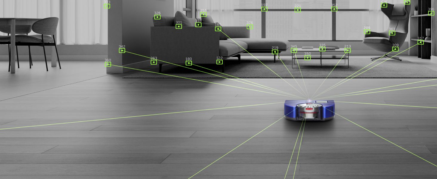 Showcases the products ability to navigate and detect obstacles in real-world home environments for thorough and safe cleaning.