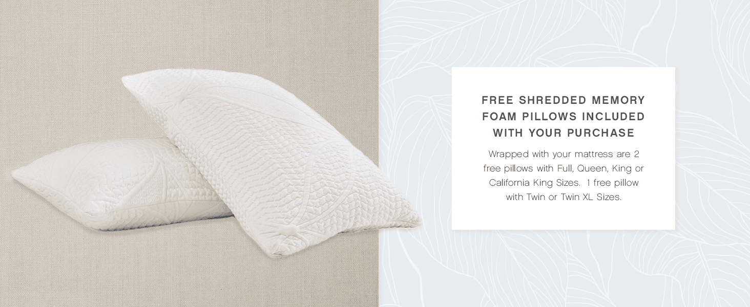 Communicates the added value of free memory foam pillows included with the mattress purchase to enhance the offer.