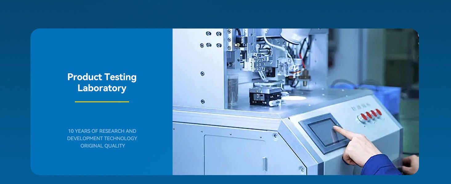 Presents product testing capability in a segmented panel layout to reassure shoppers that products are tested and built to high quality standards.