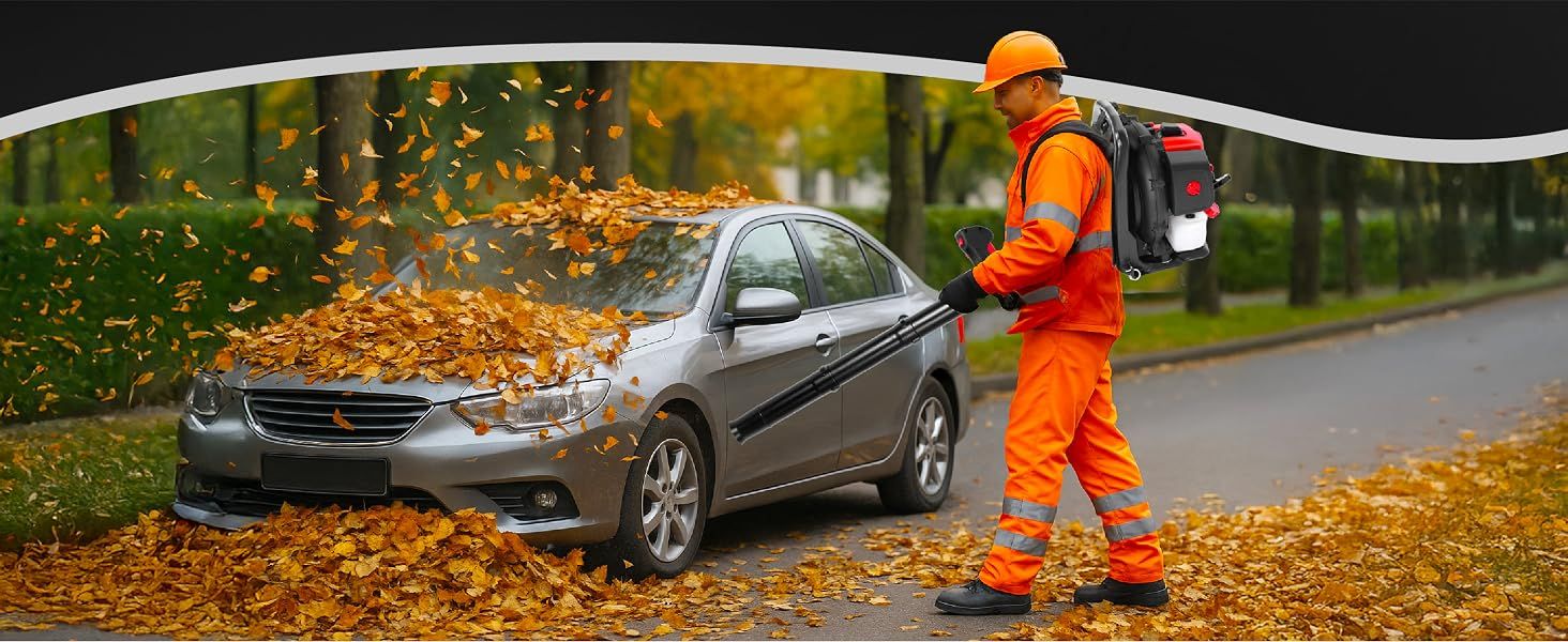 Demonstrates the product's effectiveness for clearing autumn leaves from vehicles, showing a practical seasonal application scenario.