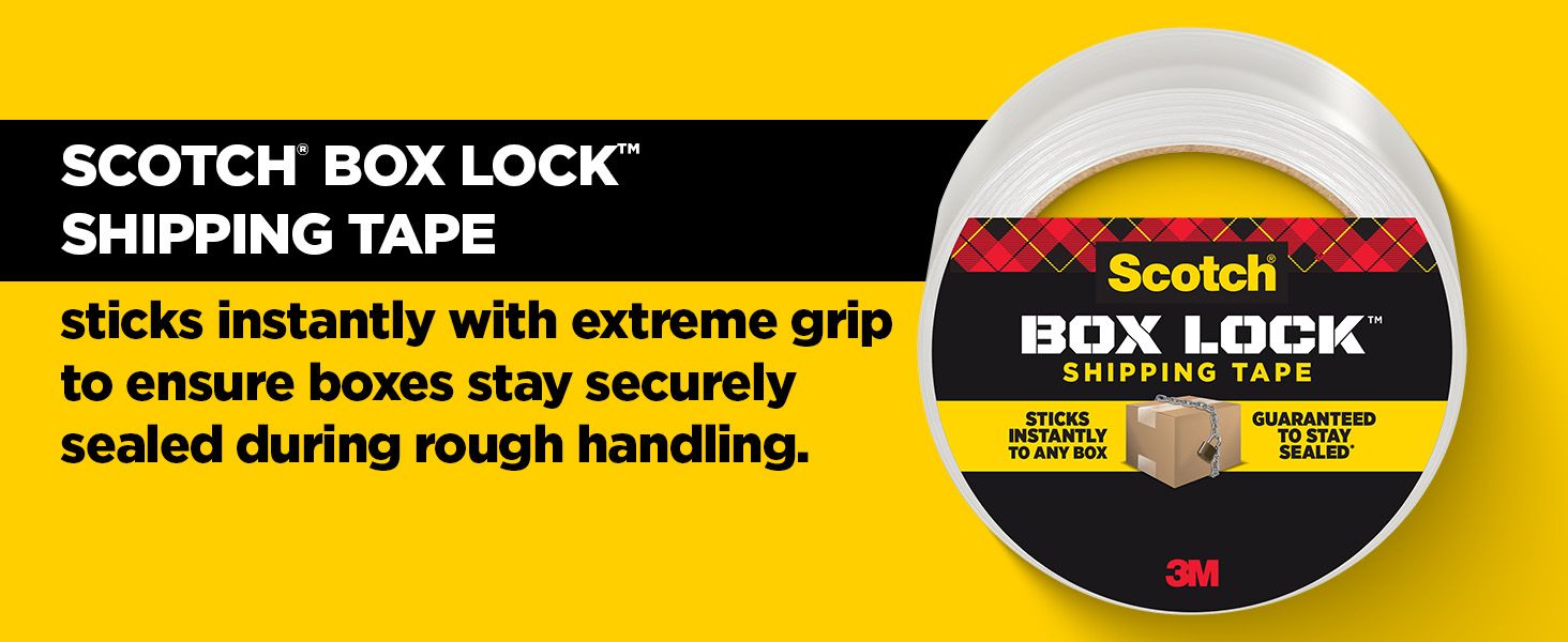 Communicates the key benefit of instant adhesion and extreme grip to reassure shoppers that boxes will stay securely sealed during rough handling and shipping.