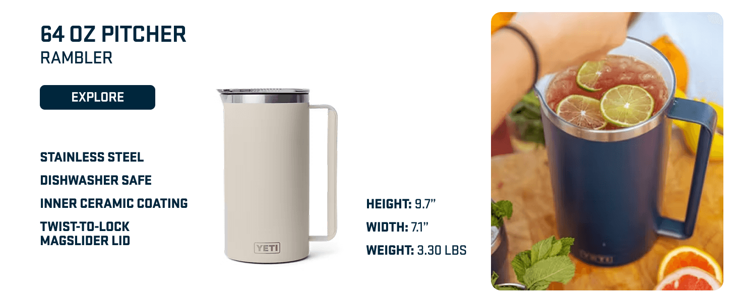 Highlights multiple key product features including material construction, dishwasher safety, ceramic coating, and lid design alongside physical dimensions to help shoppers understand the products…