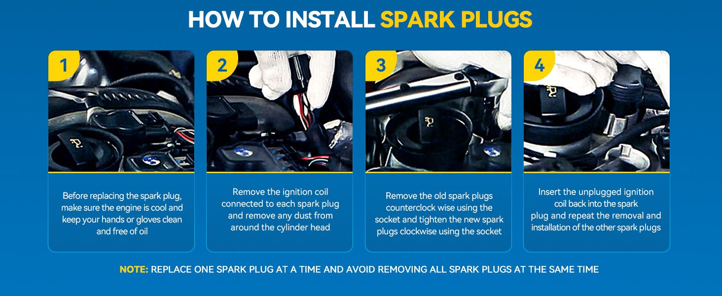 Guides shoppers through the four-step spark plug replacement process including preparation, removal, tightening, and reinstalling coils so they know exactly how to install the product. Signals that…