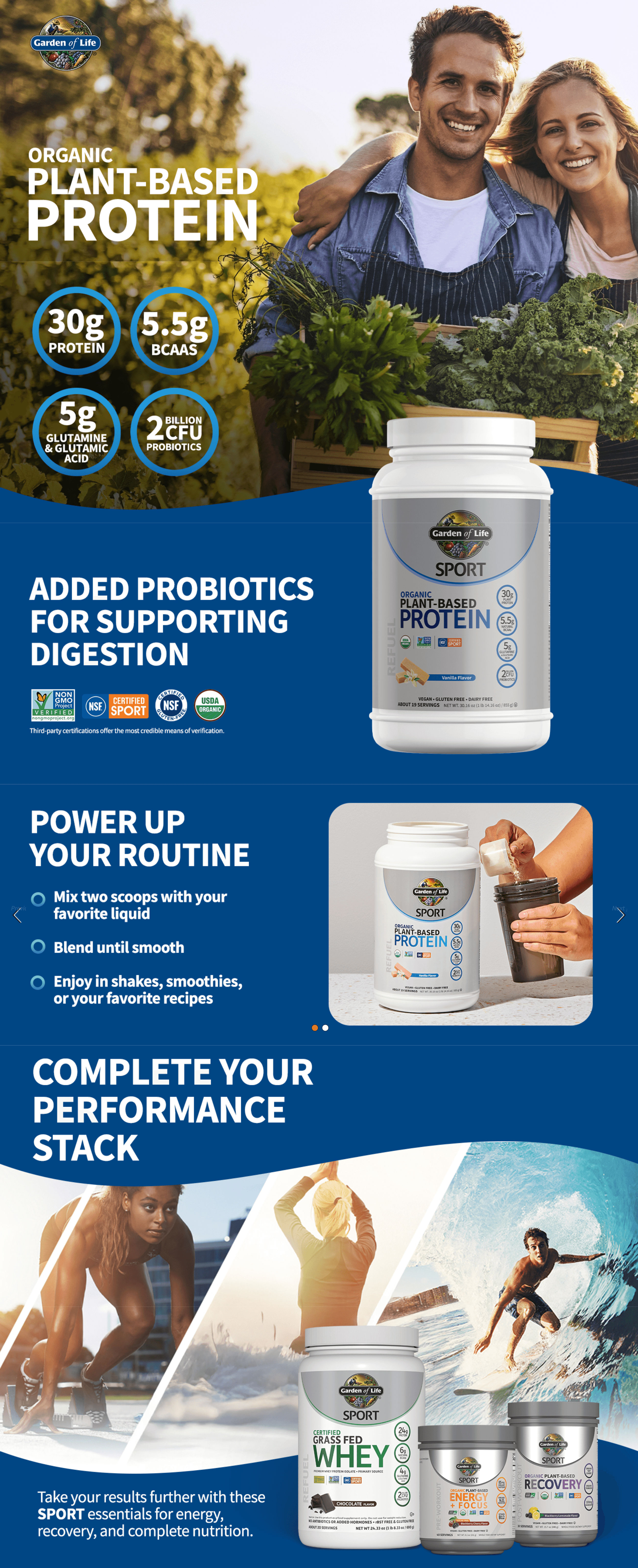 Premium A+ Content for Amazon.com: Garden of Life Sport Organic Vegan Protein Powder