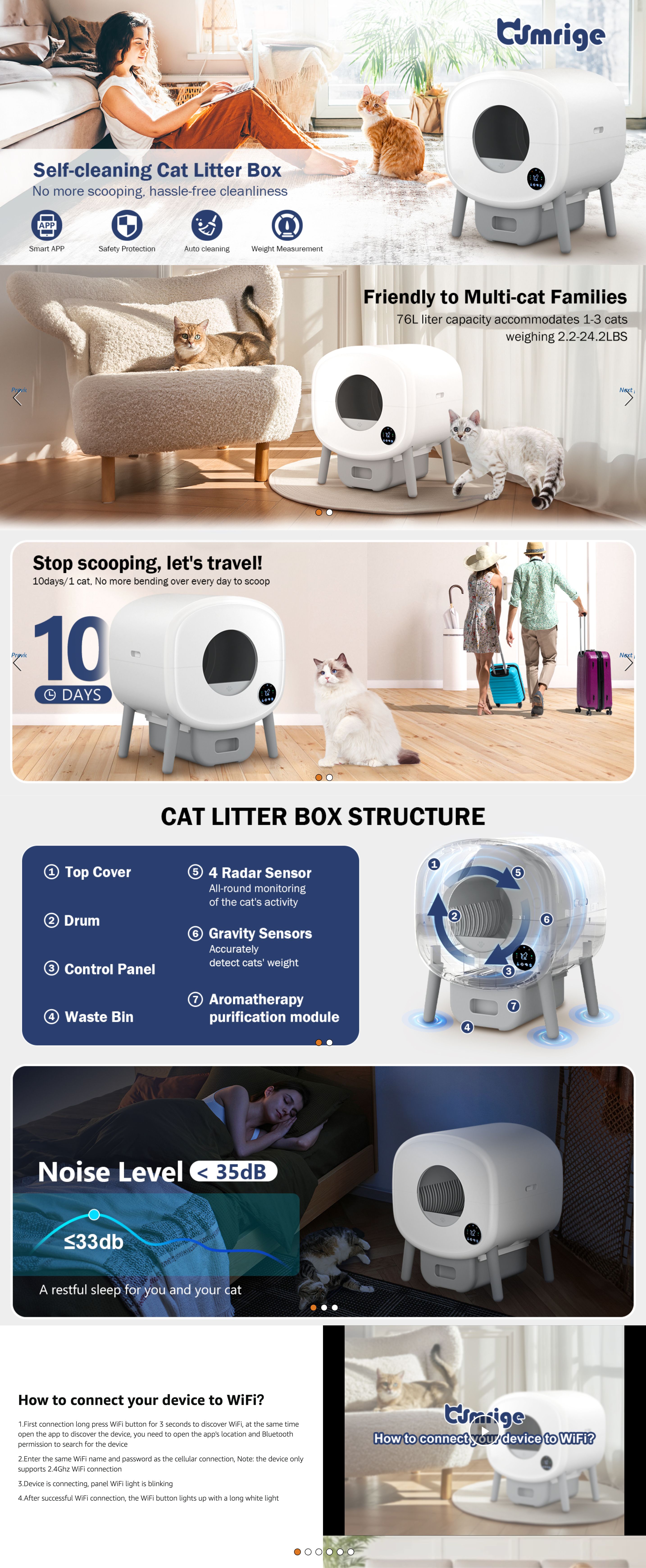 Premium A+ Content for Amazon.com: Cumrige Self Cleaning Litter Box