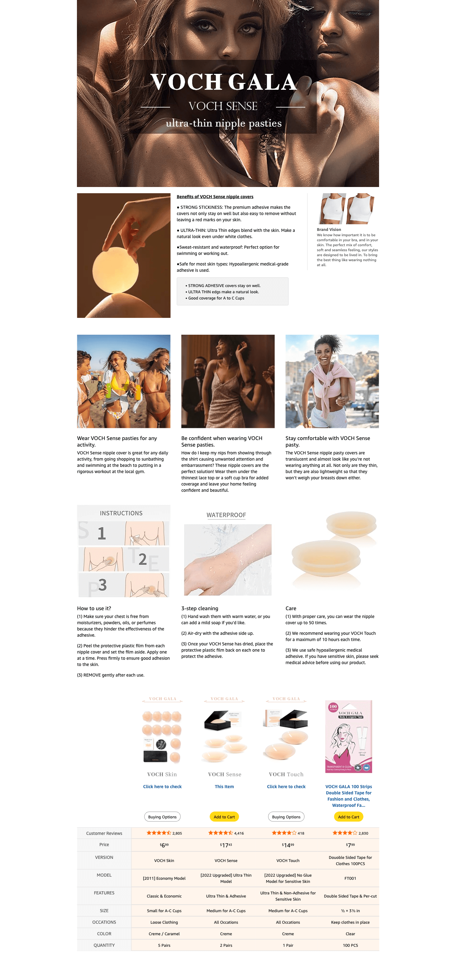 Premium A+ Content for Amazon.com: VOCH GALA Nipple Covers for Women-Seamless and Sheer Adhesive Silicone…