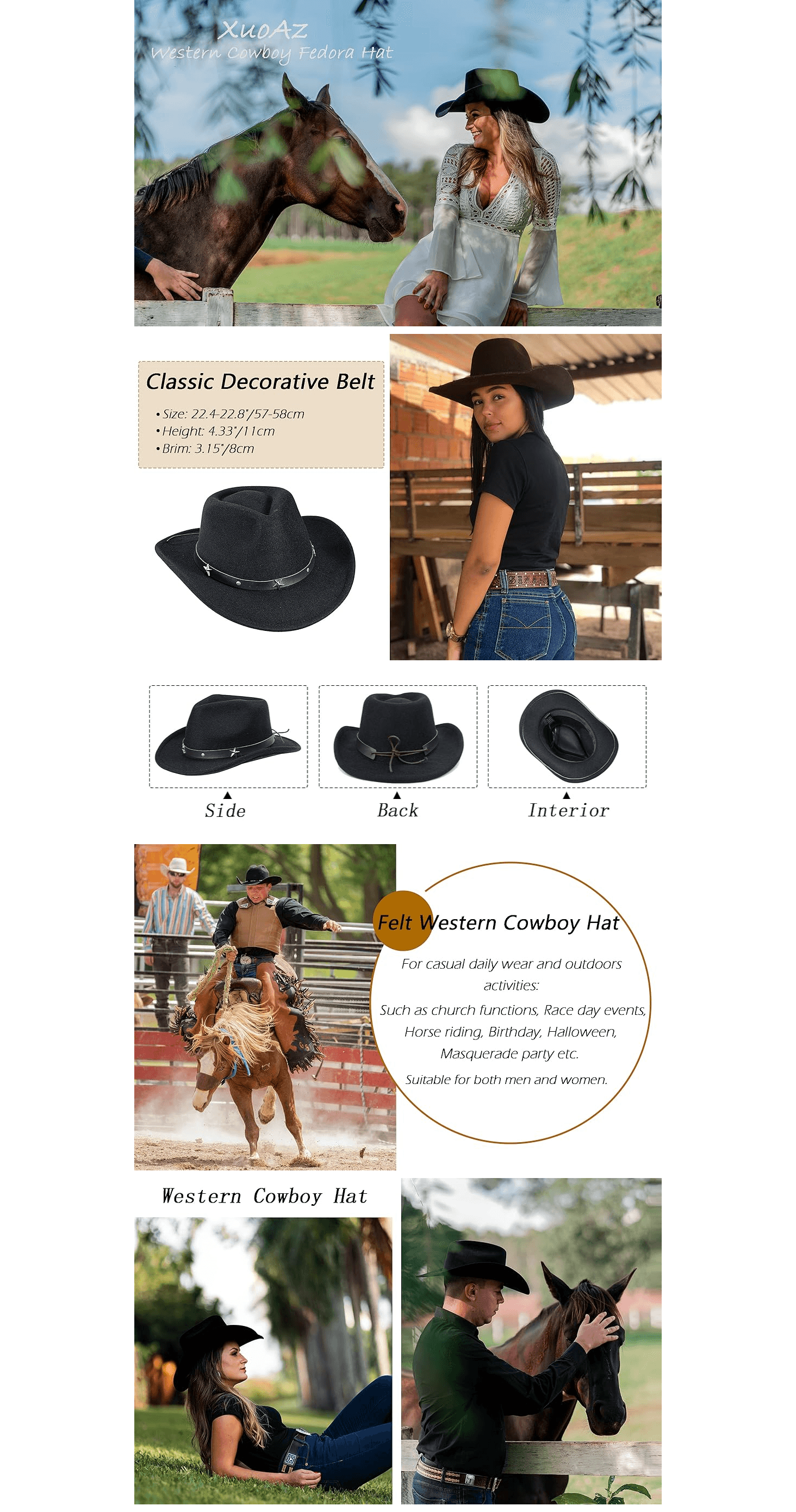 Premium A+ Content for Western Cowboy Hat for Men Women Classic Roll Up Fedora Hat with Buckle Belt(Size:S-M)…