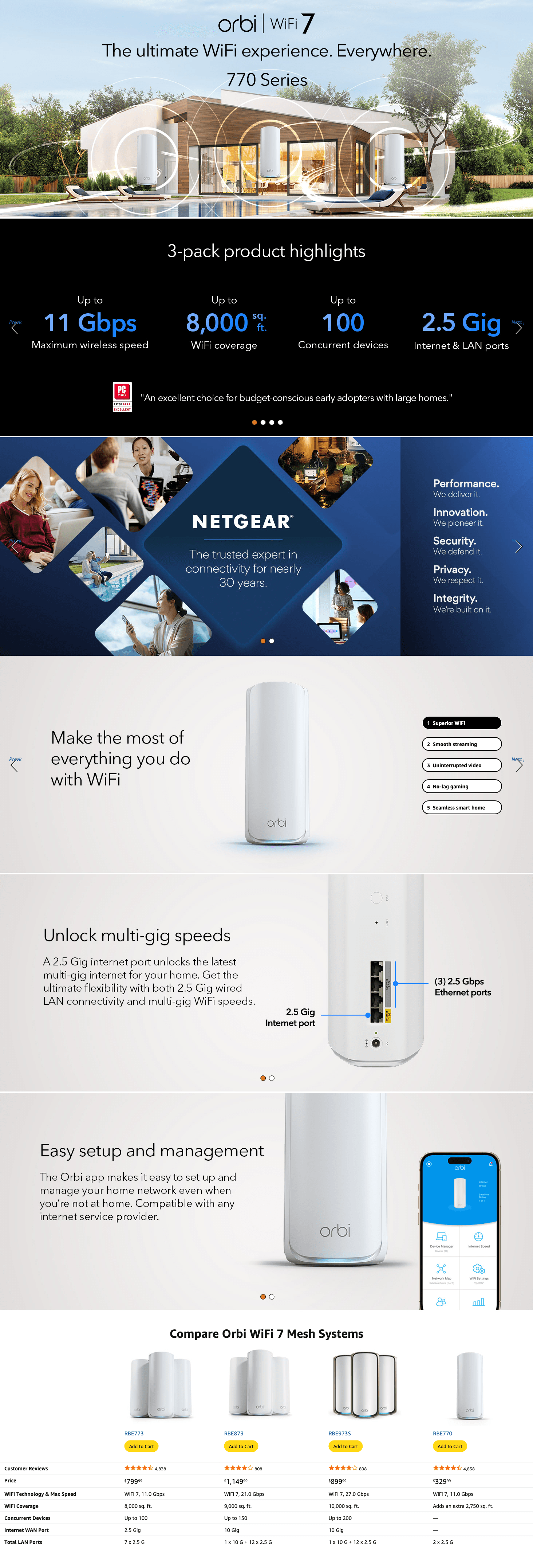 Premium A+ Content for Amazon.com: NETGEAR Orbi 770 Series Tri-Band WiFi 7 Mesh Network System (RBE773)
