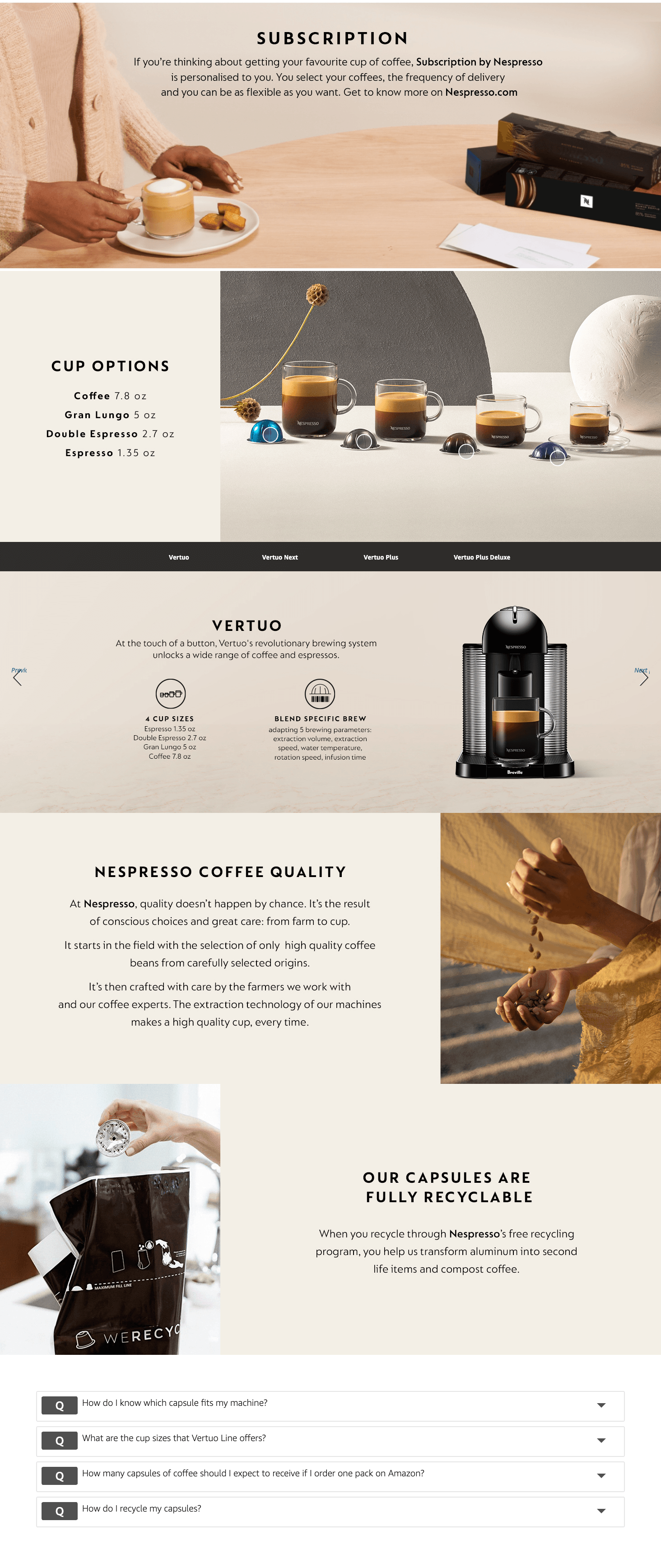 Premium A+ Content for Amazon.com: Nespresso Capsules Vertuo