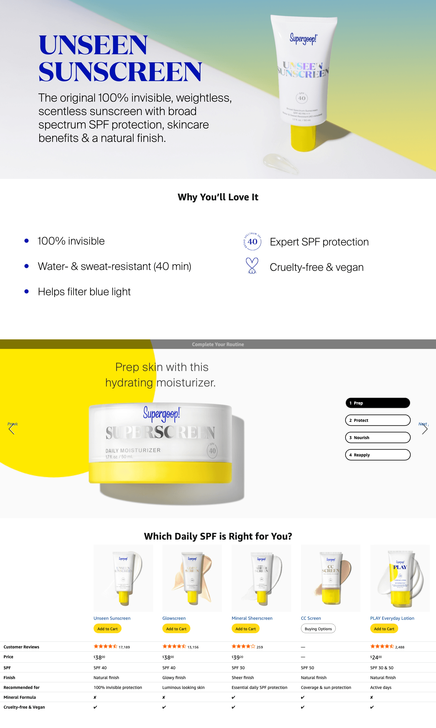 Premium A+ Content for Amazon.com: Supergoop! Unseen Sunscreen