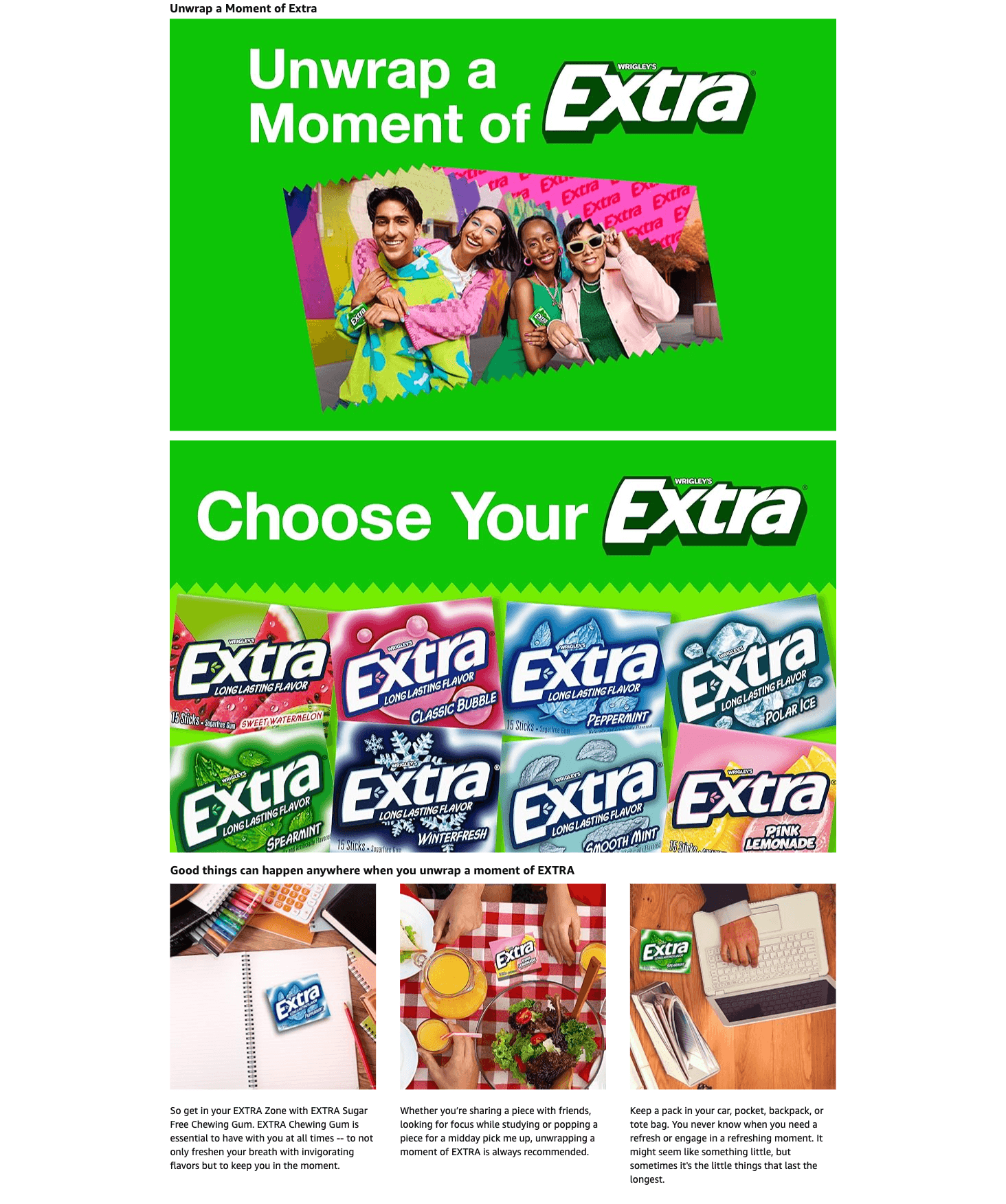 Premium A+ Content for Amazon.com: EXTRA Gum Spearmint Sugar Free Chewing Gum Individually Wrapped Mint Gum…