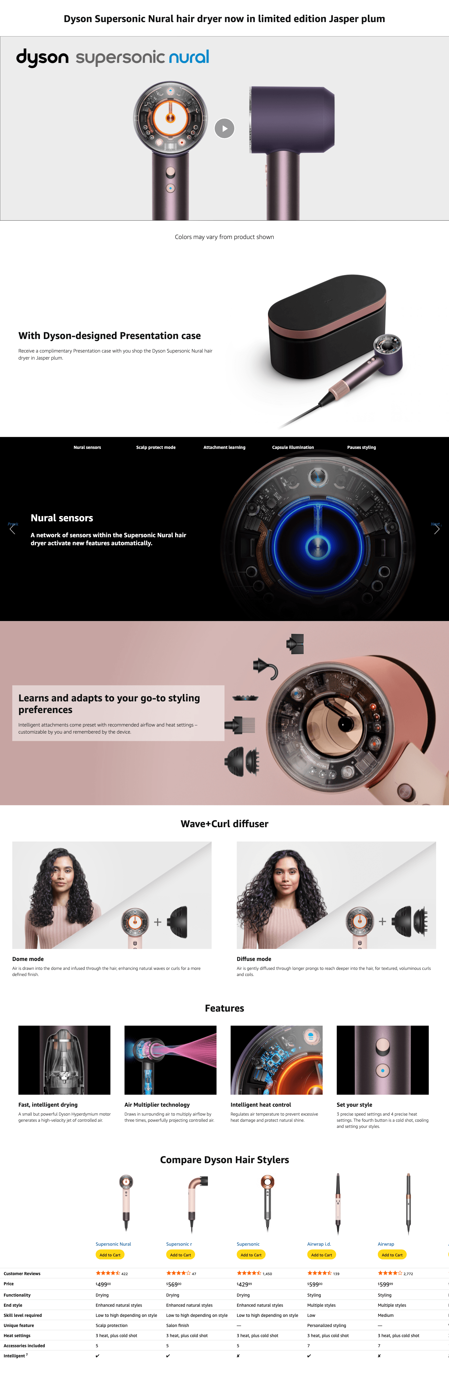 Premium A+ Content for Amazon.com: Limited Edition Dyson Supersonic Nural™ Hair Dryer in Jasper Plum : Beauty &…