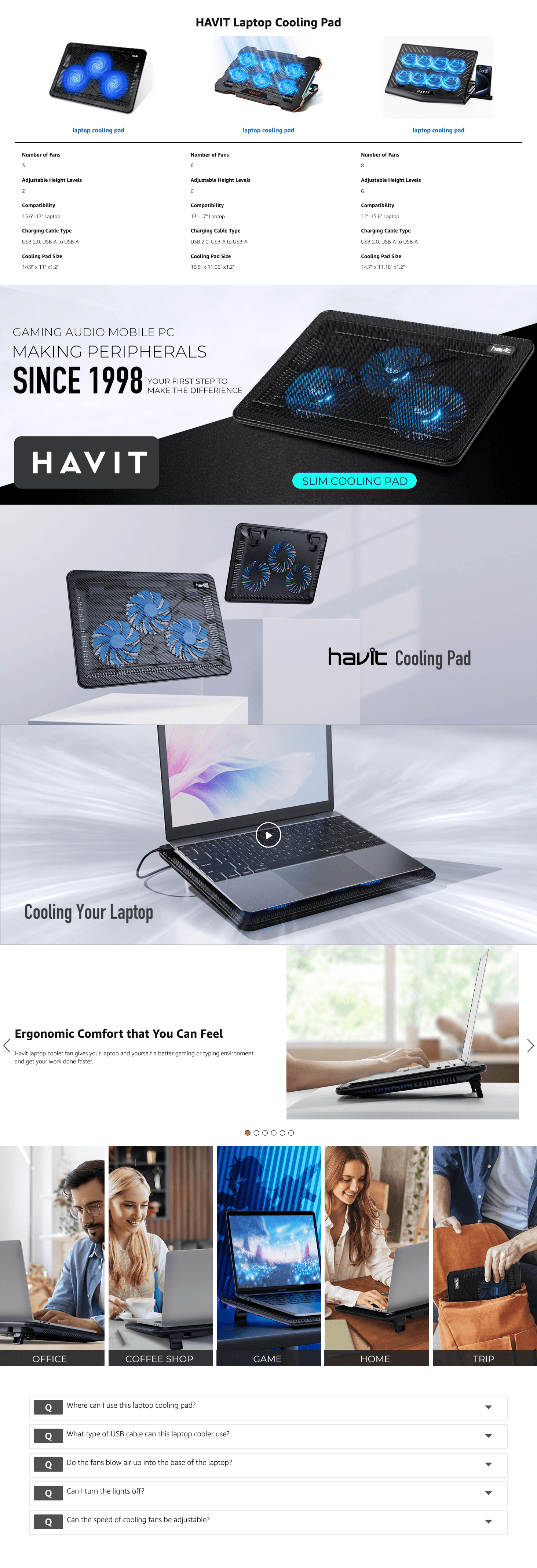 Premium A+ Content for Amazon.com: havit HV-F2056 15.6"-17" Laptop Cooler Cooling Pad