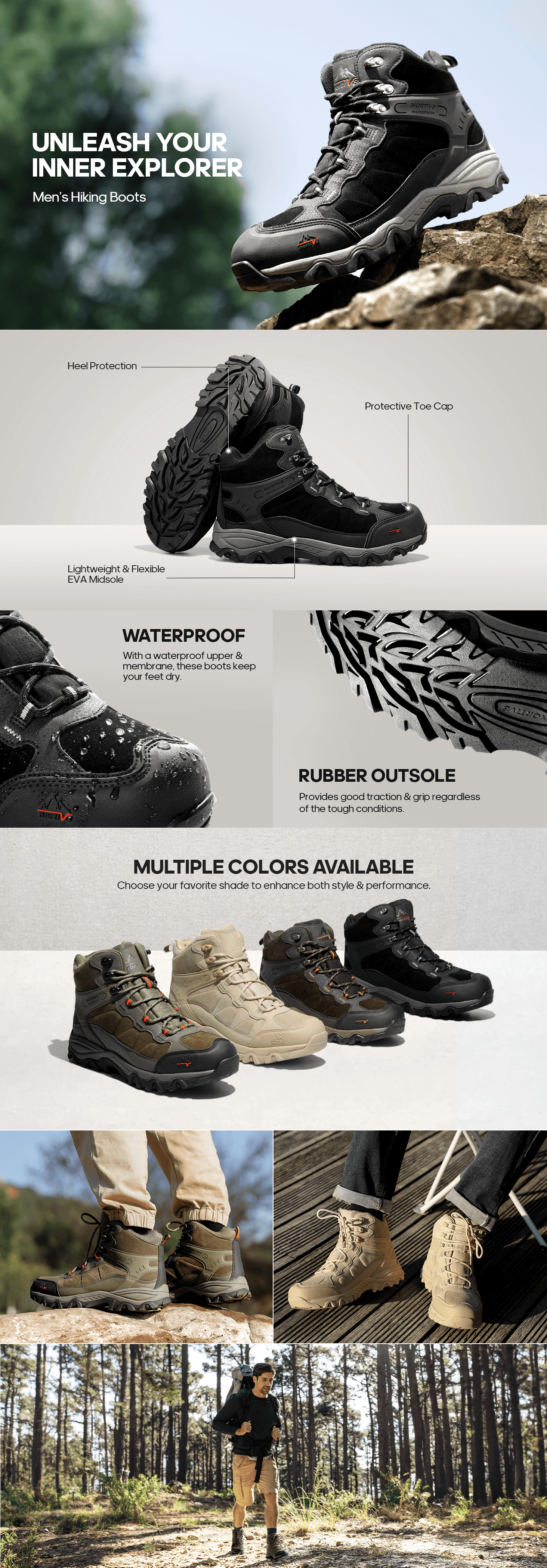 Premium A+ Content for NORTIV 8 Men's Waterproof Hiking Boots Outdoor Mid Walking Boots Mens Trekking&Hiking…
