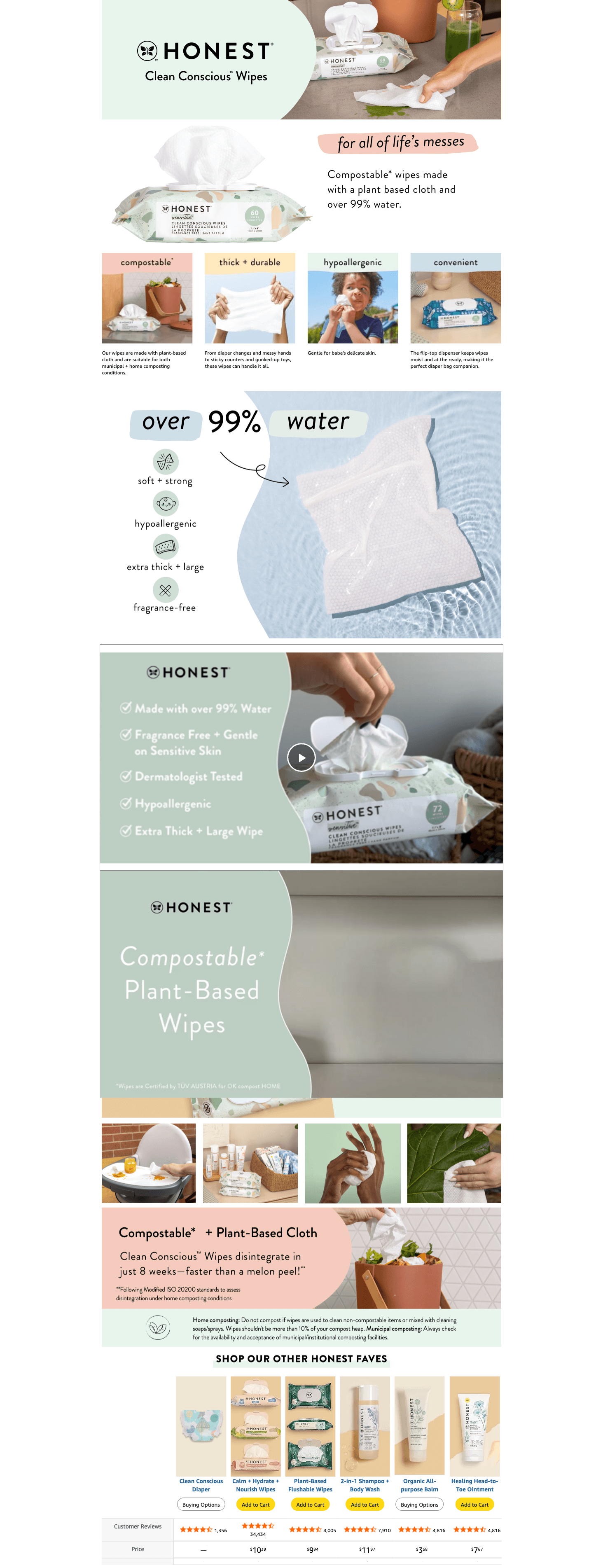 Premium A+ Content for Amazon.com: The Honest Company Clean Conscious Multi-Use Wipes