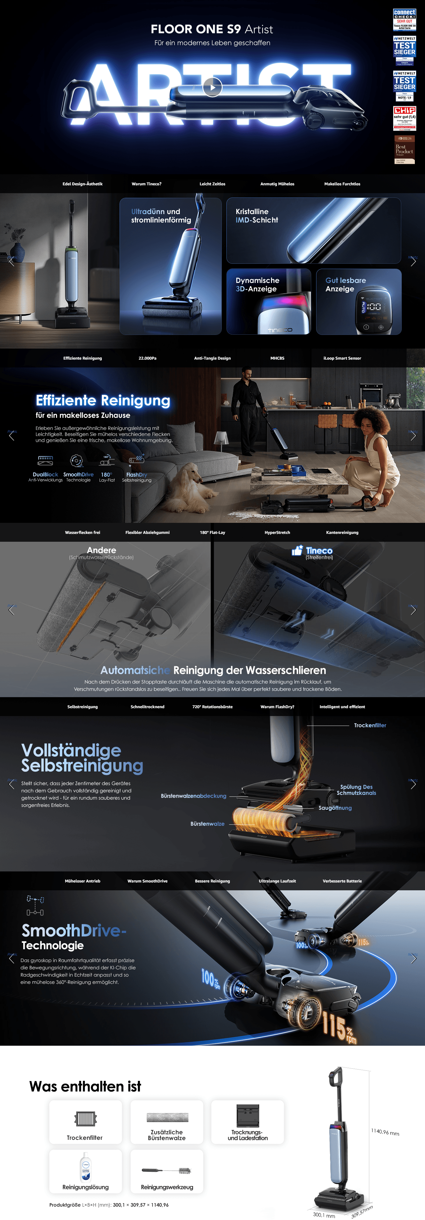 Premium A+ Content for Amazon.de: Tineco Floor ONE S9 Artist Smart Nass-Trockensauger