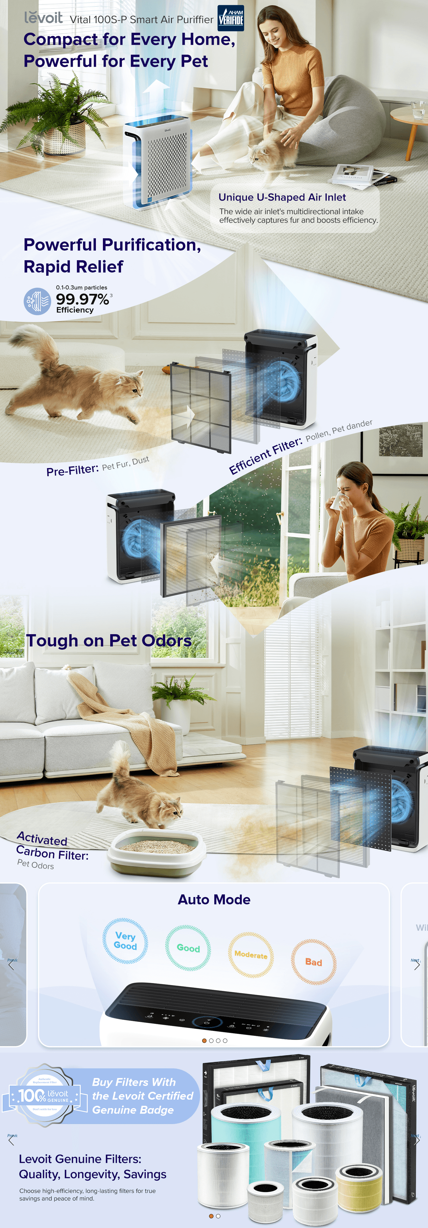 Premium A+ Content for Amazon.com: LEVOIT Air Purifier for Home Large Room Up to 1074Ft² with Air Quality Monitor