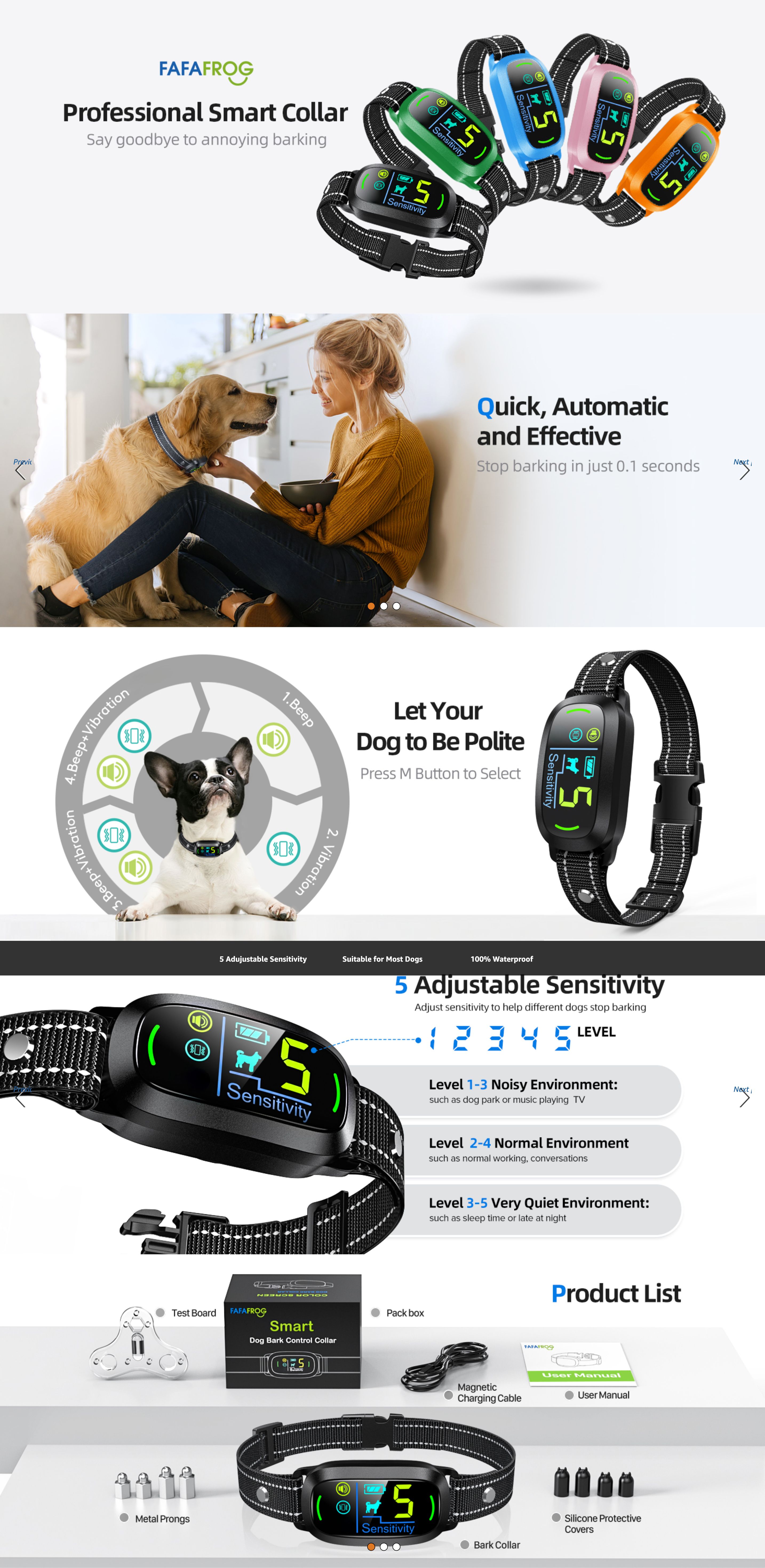 Premium A+ Content for Amazon.com : FAFAFROG Dog Bark Collar for Large Medium Small Dogs