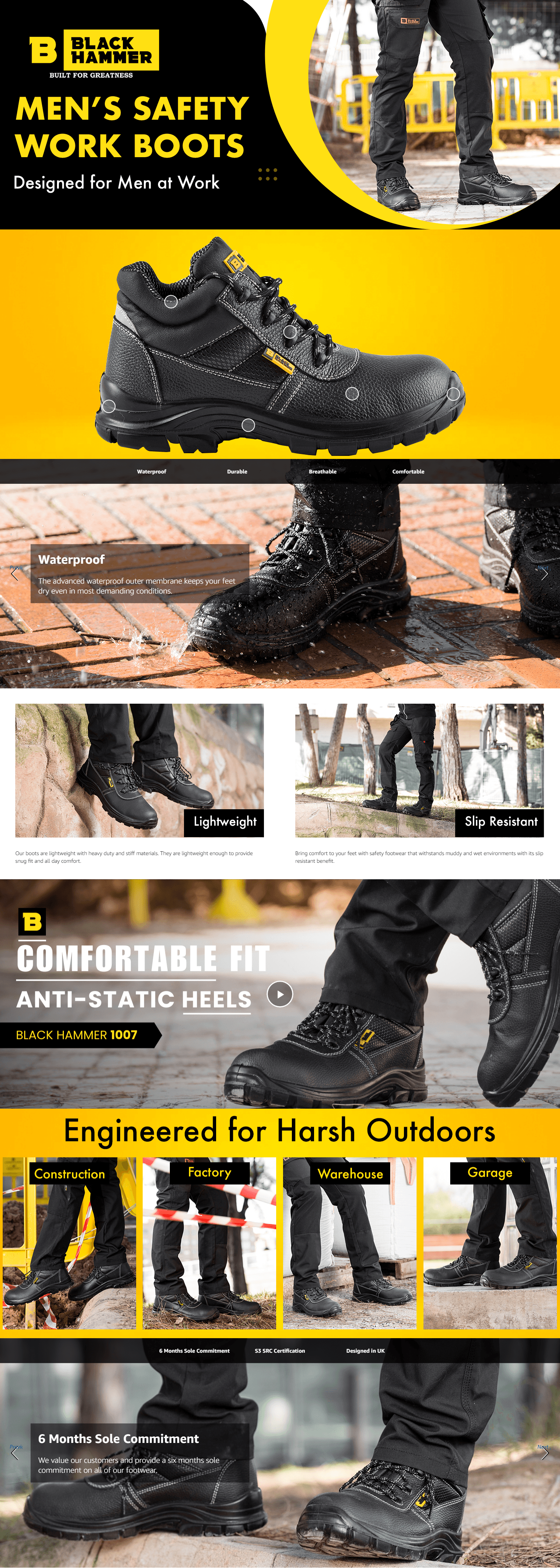 Premium A+ Content for Black Hammer Mens Safety Boots Work Waterproof Shoes Leather Steel Toe Cap Working Ankle…