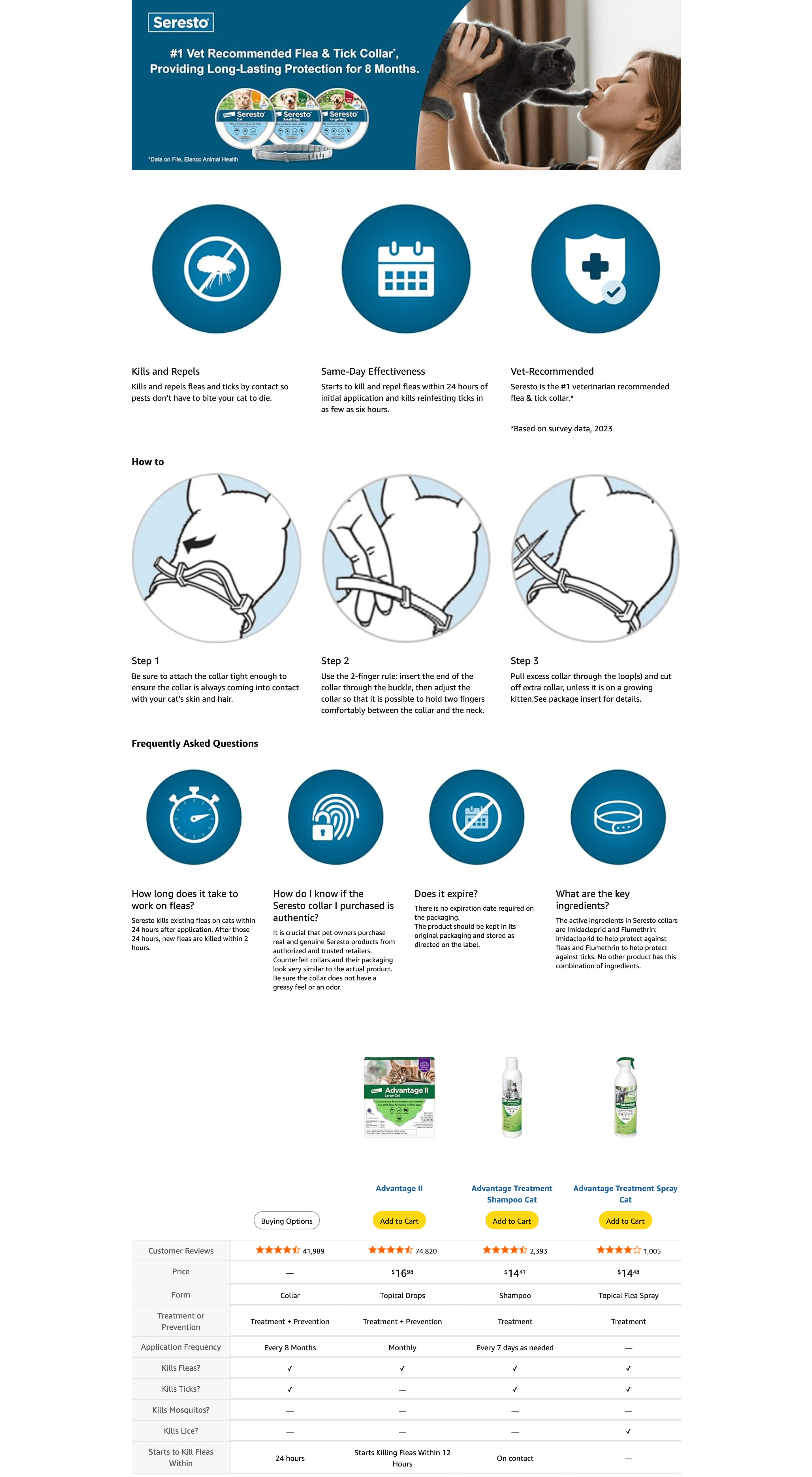 Premium A+ Content for Amazon.com: Seresto Cat Vet-Recommended Flea & Tick Treatment & Prevention Collar for Cats