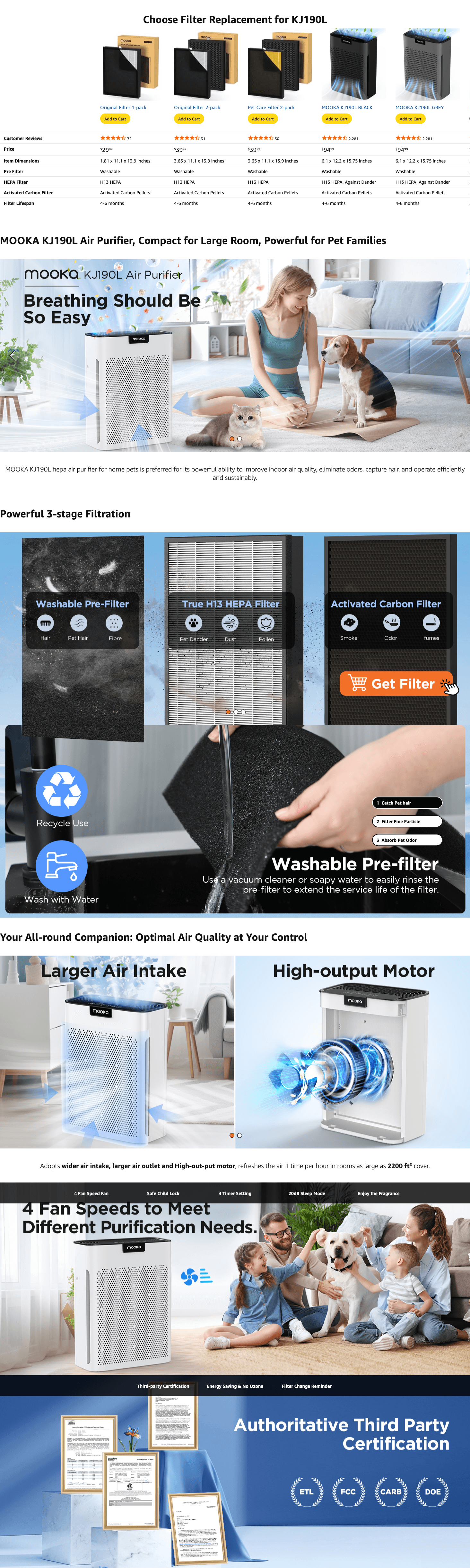 Premium A+ Content for Amazon.com: Air Purifiers for Home Large Room 2200 Ft² with Washable Filters