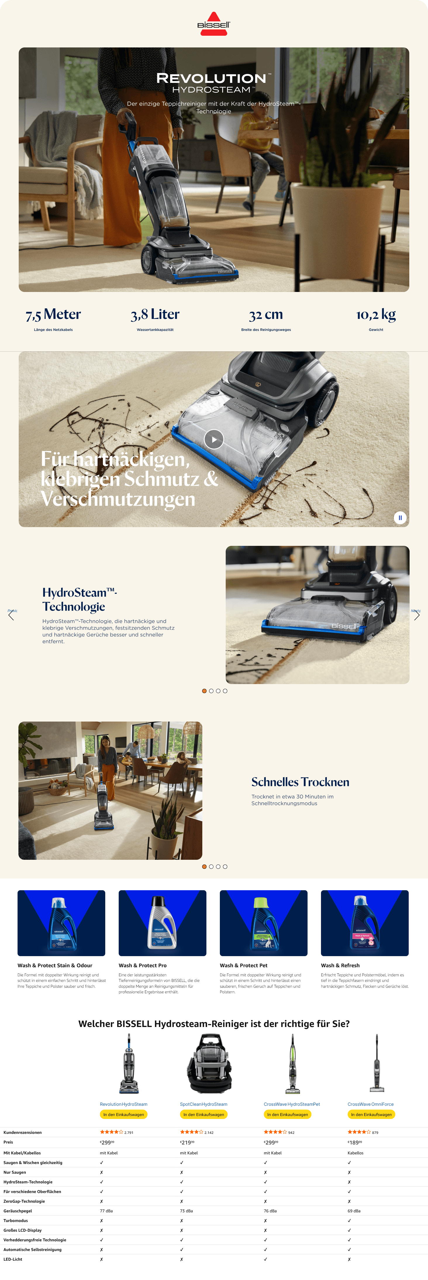 Premium A+ Content for Amazon.de: BISSELL Revolution HydroSteam Teppichreiniger 1300W 3670N