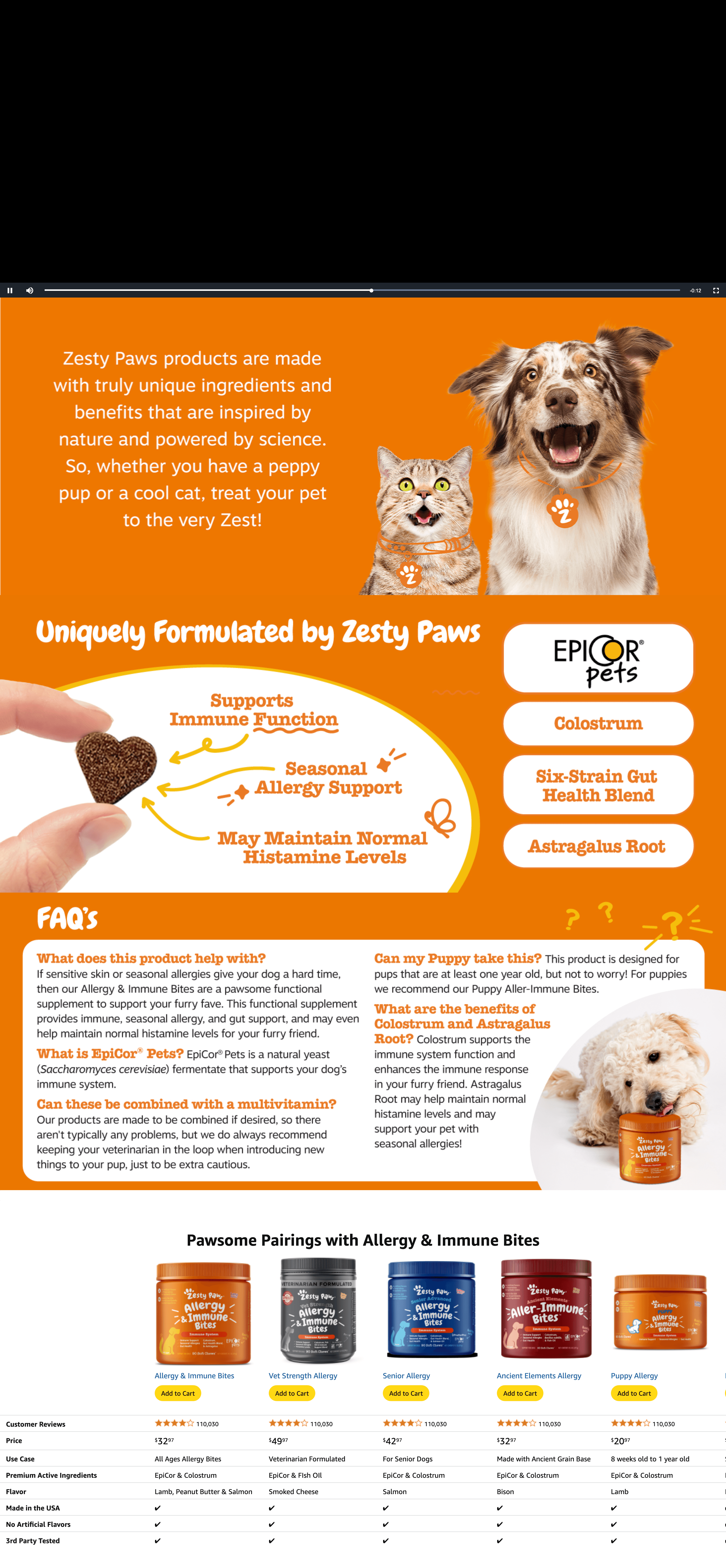 Premium A+ Content for Amazon.com : Zesty Paws Dog Allergy Relief- Dog Itching Skin Relief- Dog Probiotics for…
