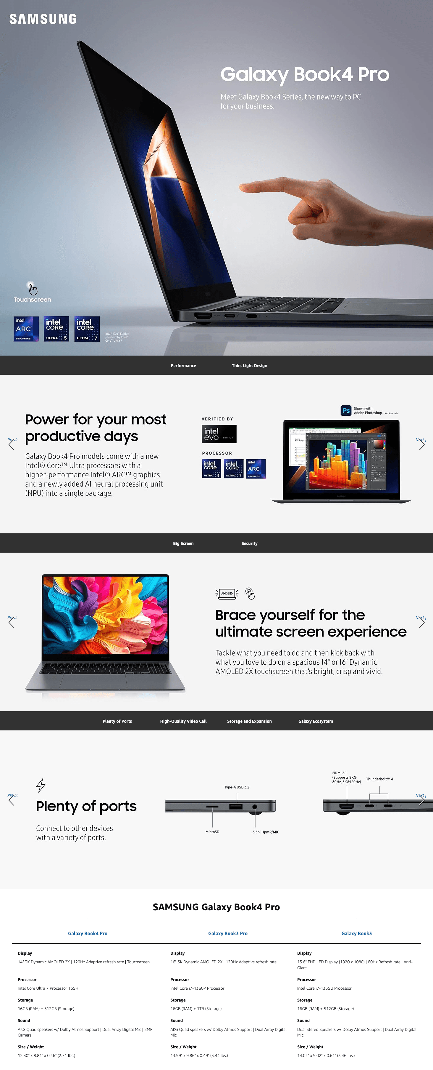 Premium A+ Content for Amazon.com: SAMSUNG 16" Galaxy Book4 Pro Business Laptop