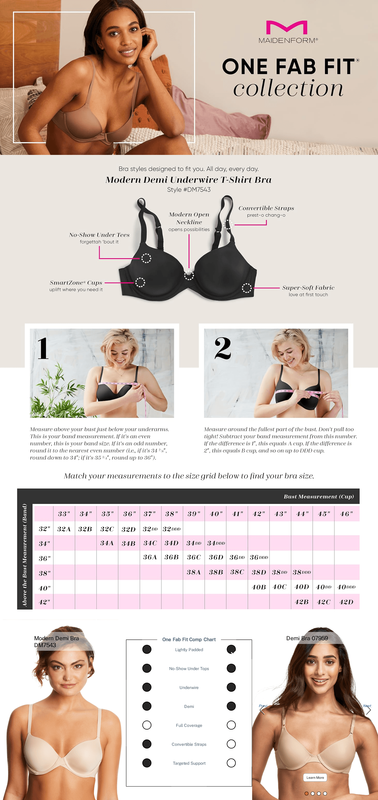 Premium A+ Content for Maidenform womens One Fab Fit Modern Demi Lightly Padded Convertible Underwire T-shirt…
