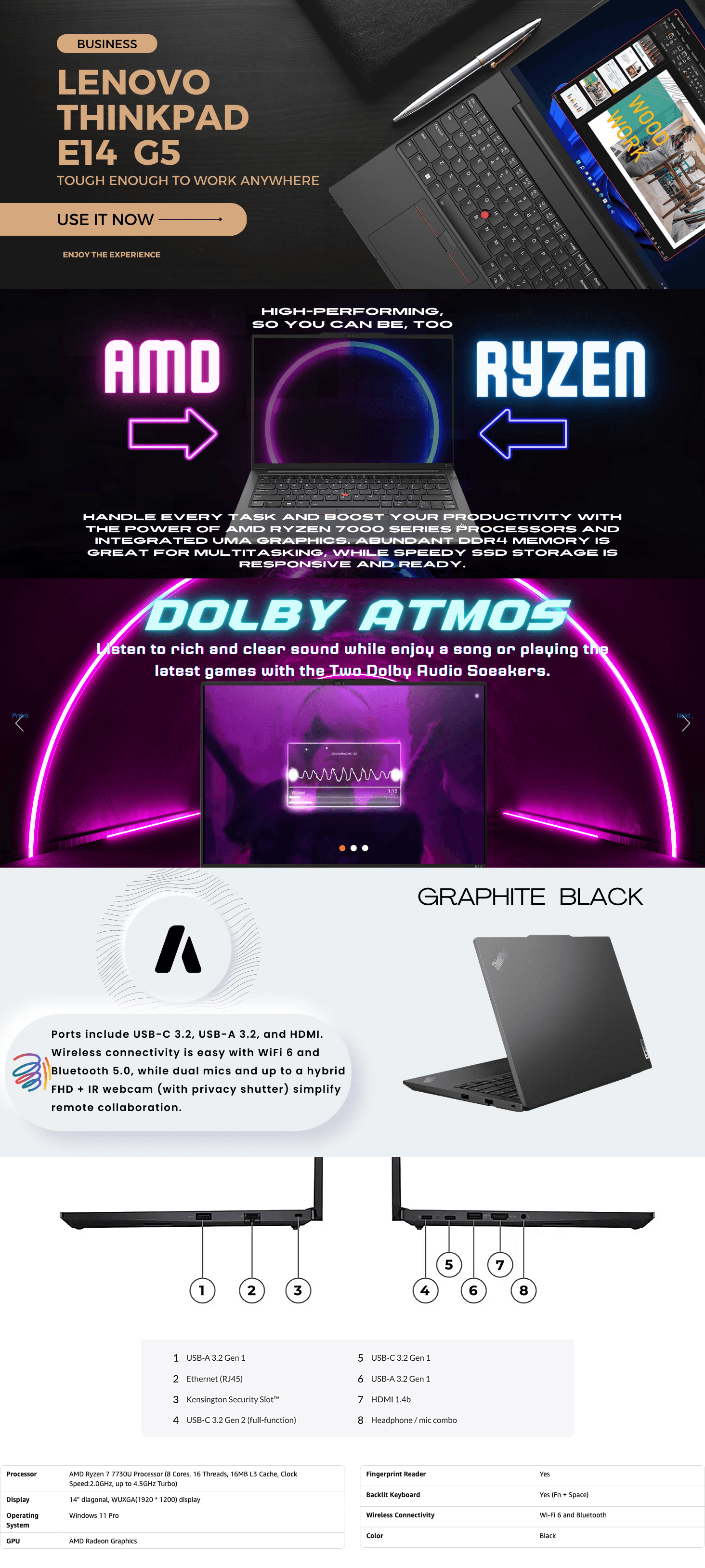 Premium A+ Content for Amazon.com: Lenovo ThinkPad E14 Gen 5 Business Laptop