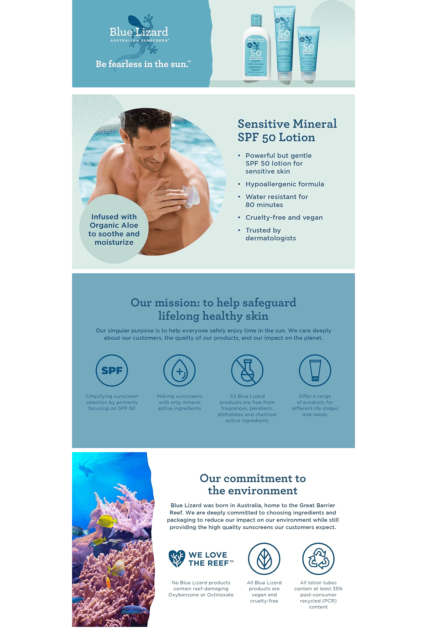 Premium A+ Content for Amazon.com: BLUE LIZARD Sensitive Mineral Sunscreen with Zinc Oxide 50+ Water Resistant…