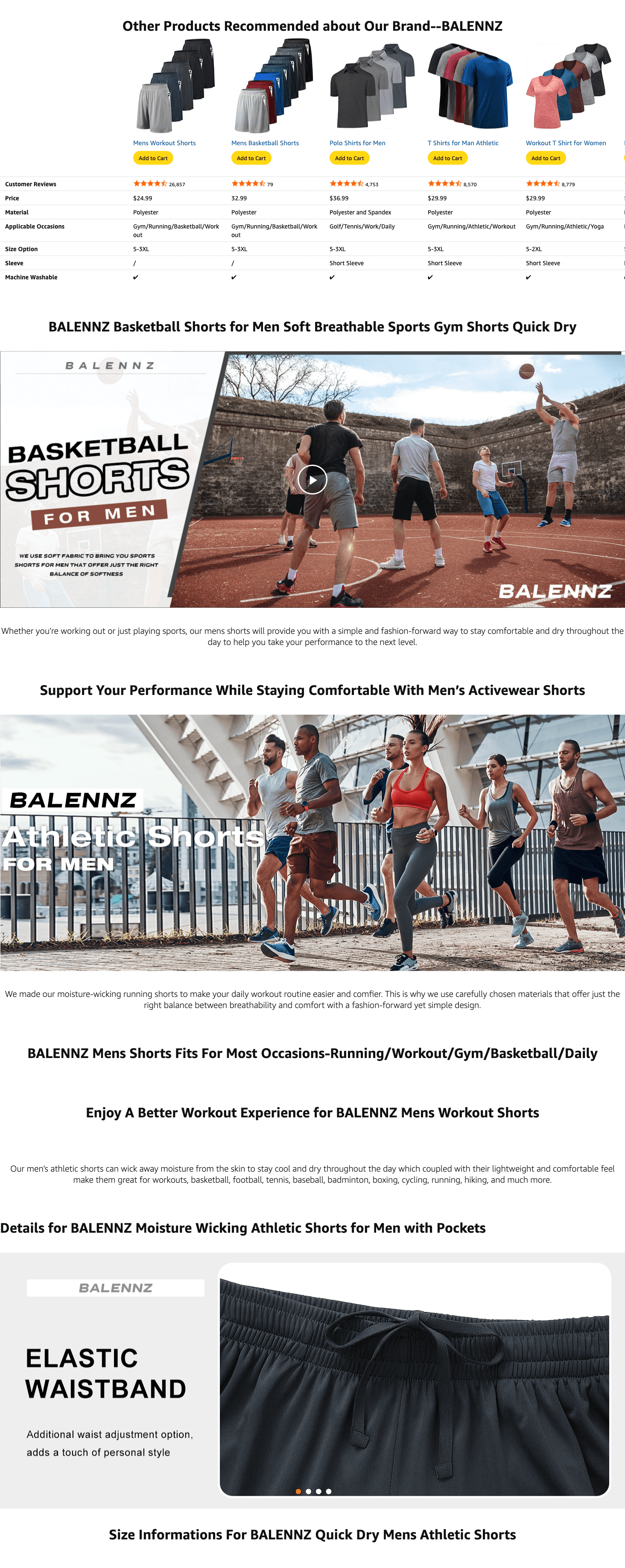 Premium A+ Content for BALENNZ Athletic Shorts for Men with Pockets and Elastic Waistband Quick Dry Activewear…