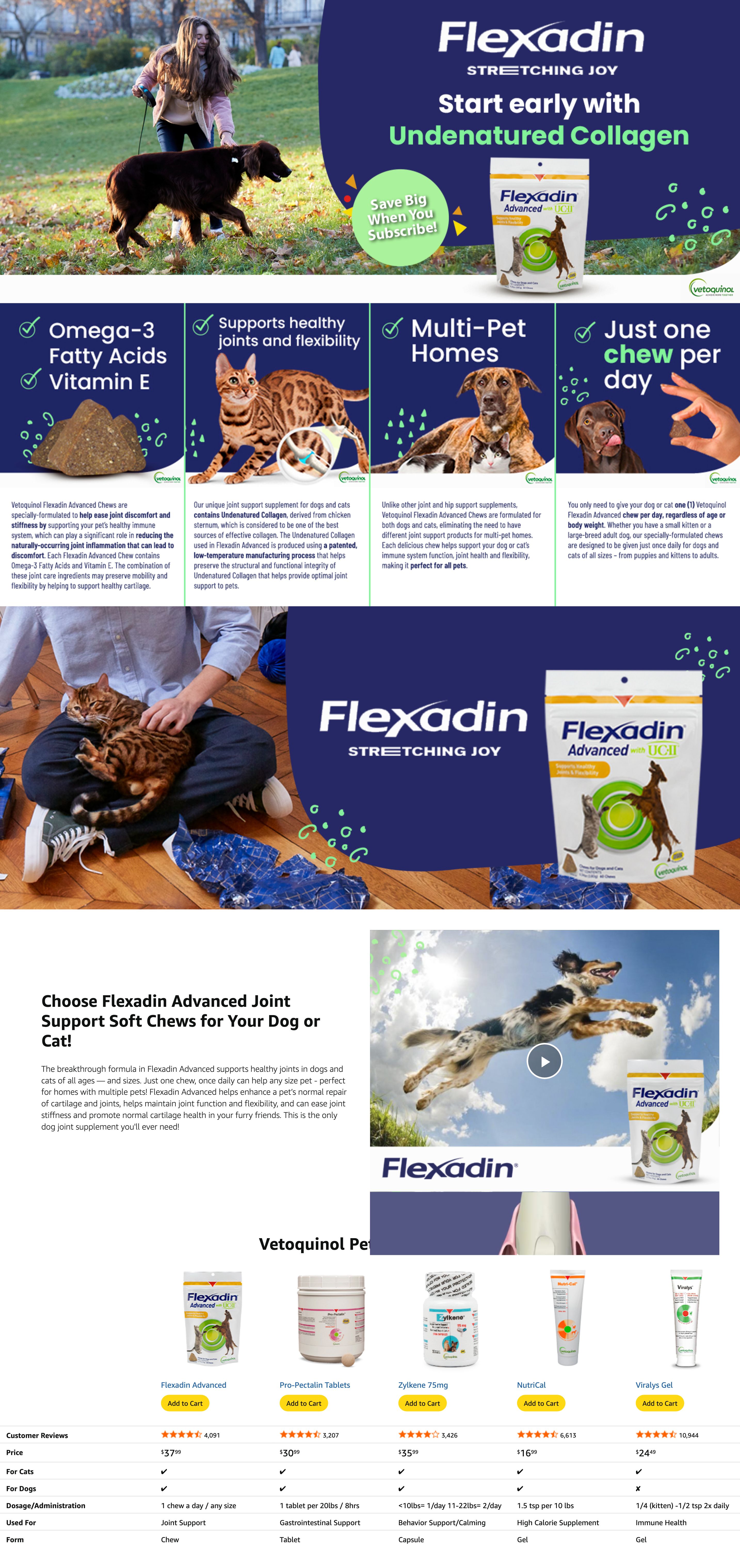 Premium A+ Content for Amazon.com : Vetoquinol Flexadin Advanced Dog Hip and Joint Supplement with Undenatured…