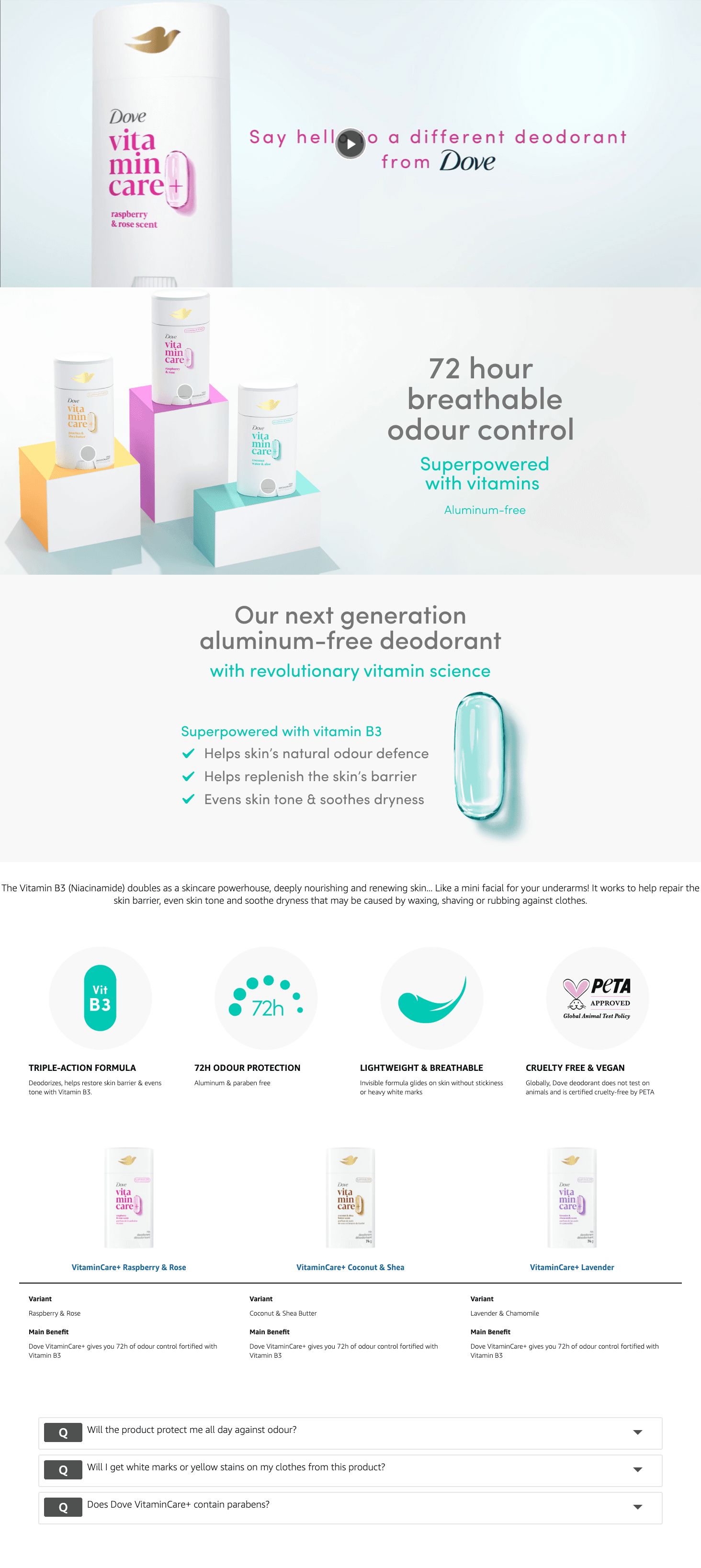Premium A+ Content for Amazon.com : Dove VitaminCare+ Aluminum Free Deodorant Stick Coconut Water & Aloe for…