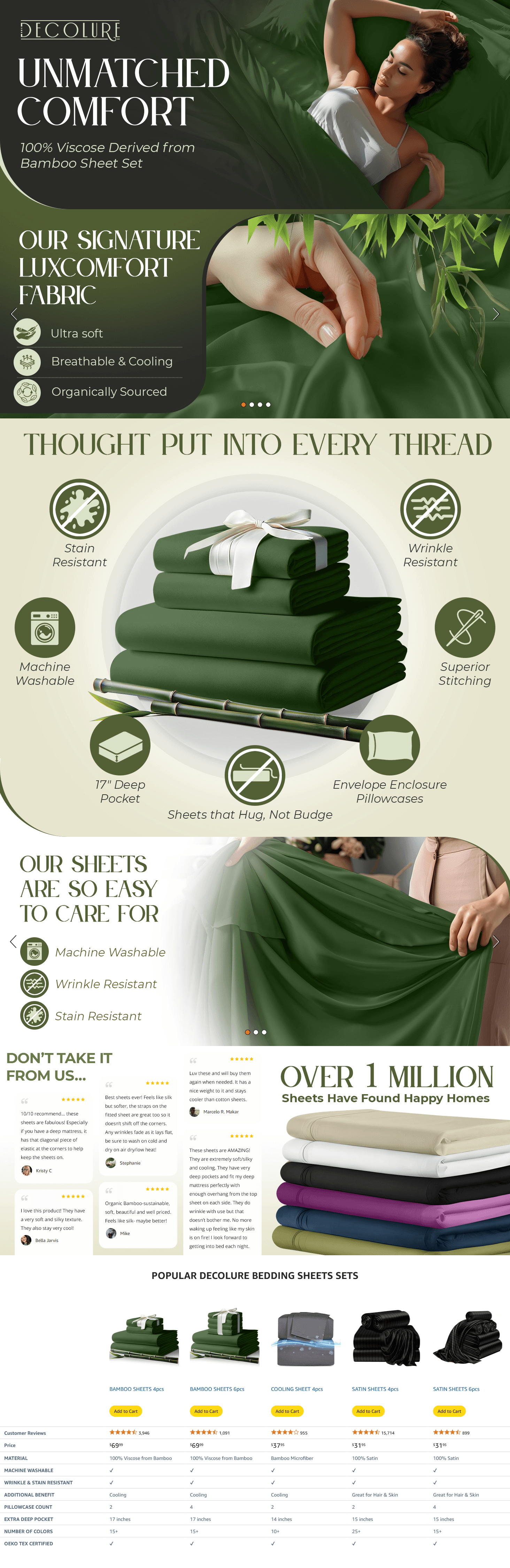Premium A+ Content for Amazon.com: DECOLURE 100% Organic Viscose Derived from Bamboo Sheets King Size 4pcs