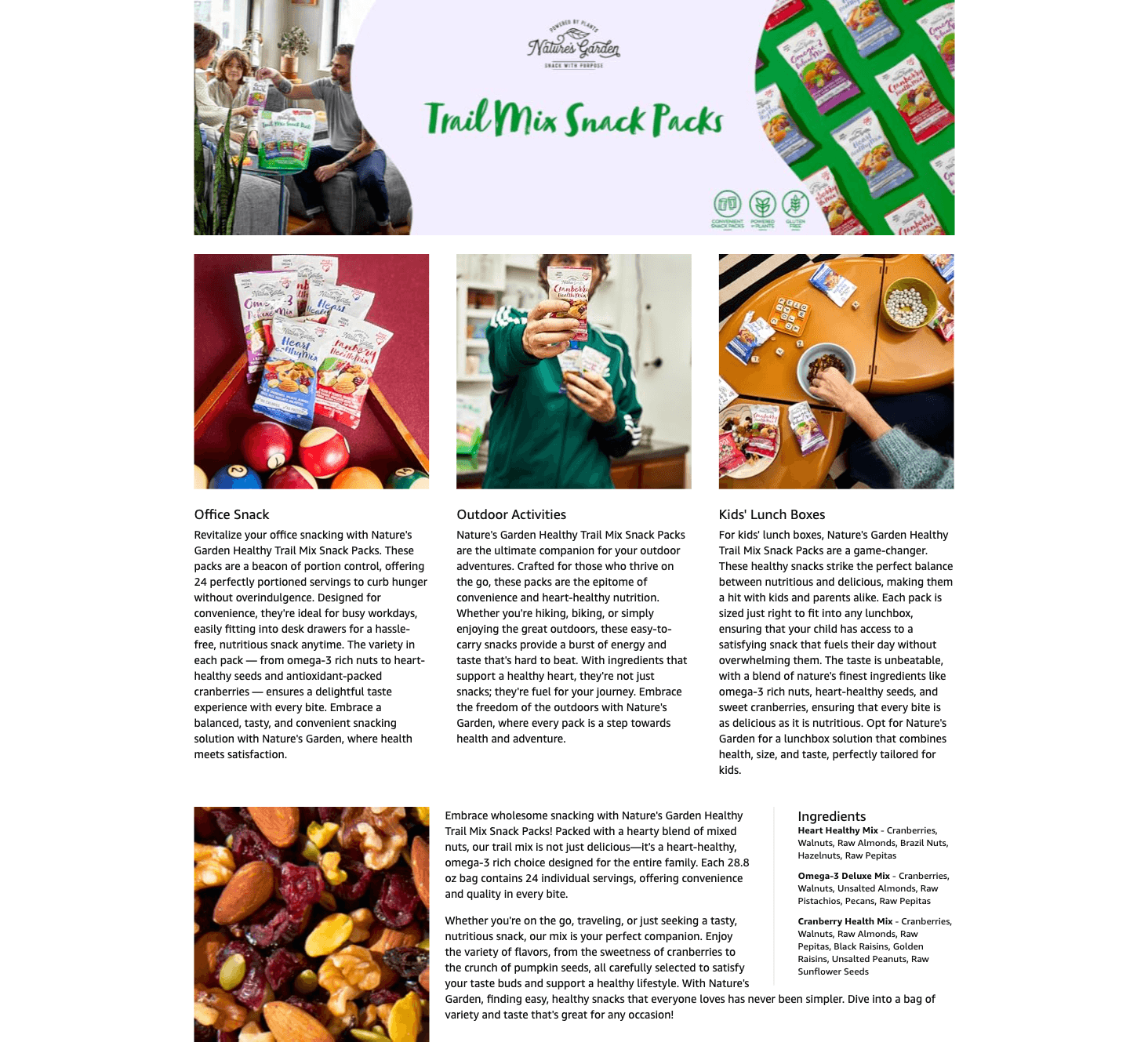 Premium A+ Content for Amazon.com: Nature's Garden Healthy Trail Mix Snack Pack
