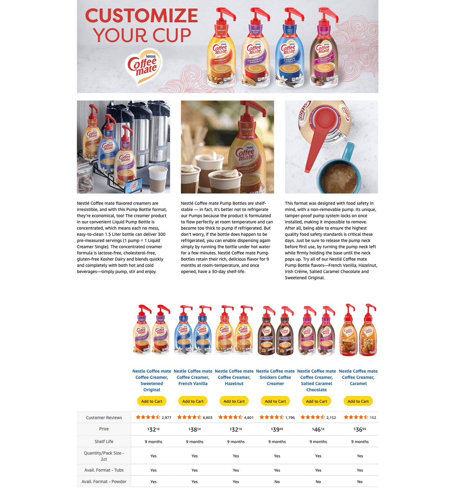 Premium A+ Content for Amazon.com: Nestle Coffee mate Coffee Creamer