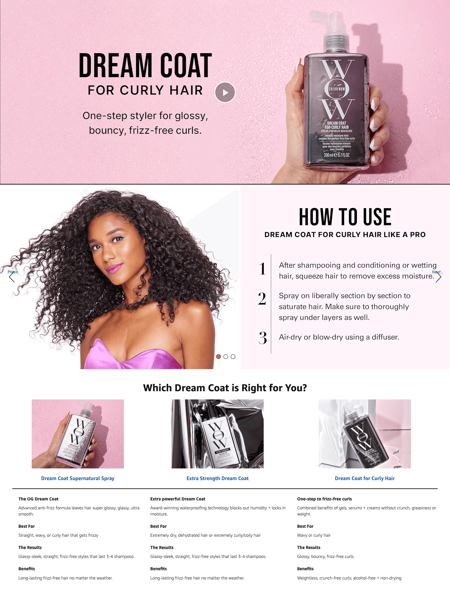 Premium A+ Content for Amazon.com: COLOR WOW Dream Coat for Curly Hair