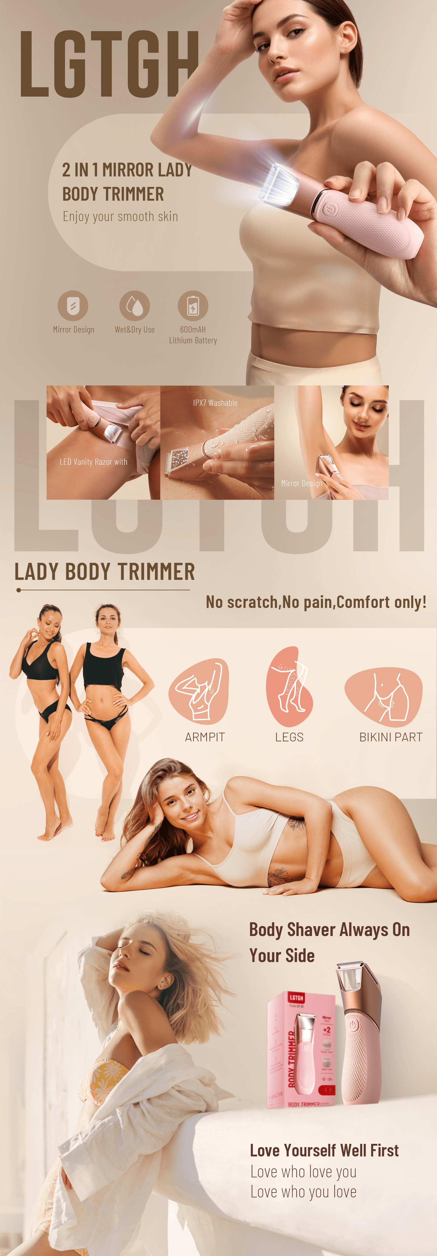 Premium A+ Content for Amazon.com: LGTGH Bikini Trimmer for Women: Mirror Electric Shaver for Body Pubic Hair…