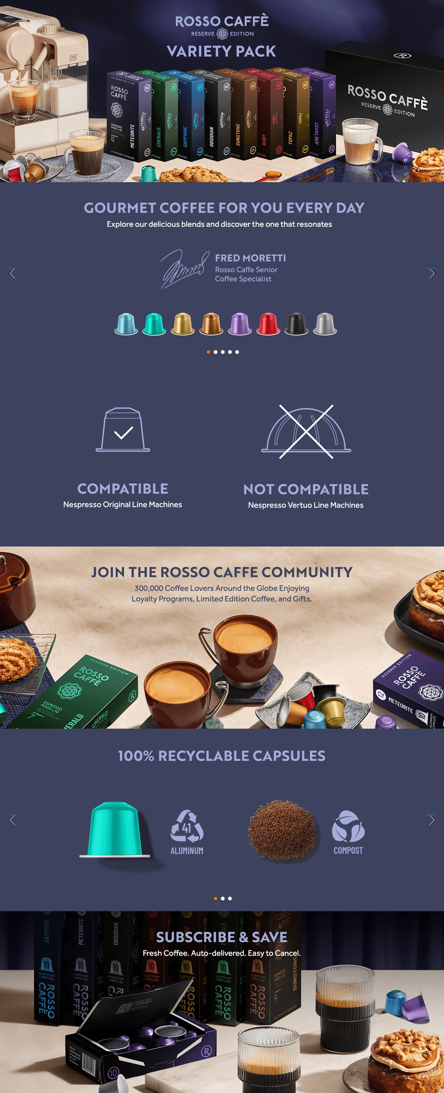Premium A+ Content for Amazon.com: ROSSO CAFFÈ Espresso Coffee Pods for Nespresso Original Machines