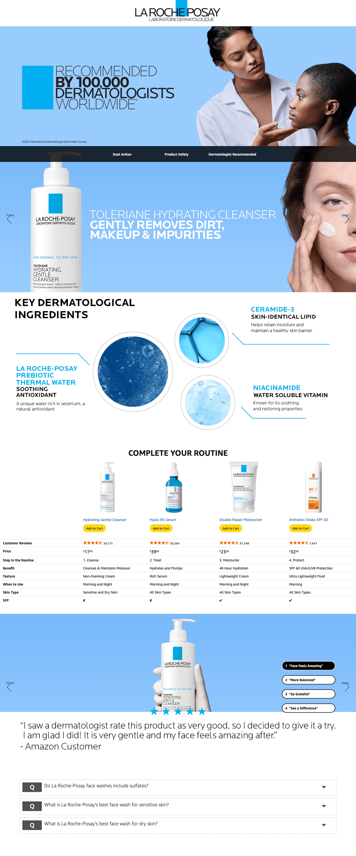 Premium A+ Content for Amazon.com: La Roche-Posay Toleriane Hydrating Gentle Face Cleanser