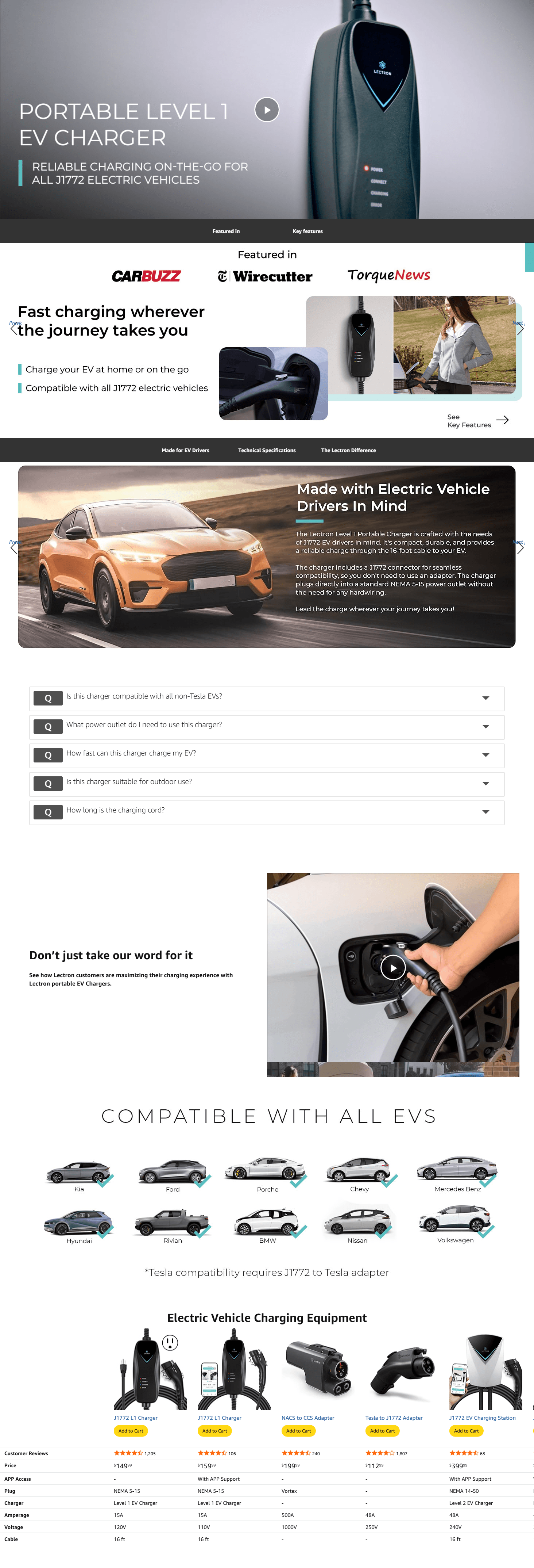Premium A+ Content for Amazon.com: Lectron Level 1 EV Charger